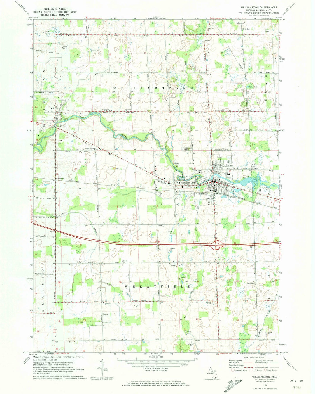 1970 Williamston, MI - Michigan - USGS Topographic Map