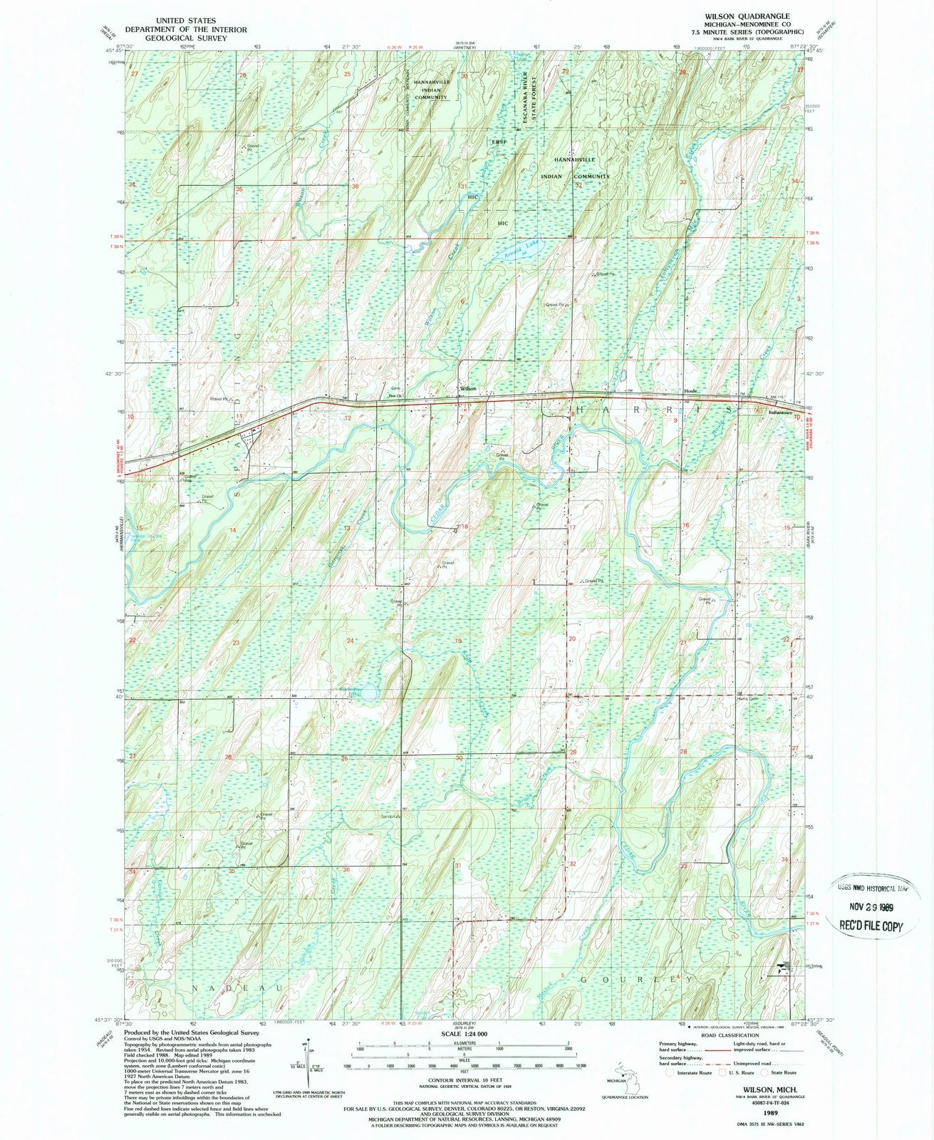 1989 Wilson, MI - Michigan - USGS Topographic Map