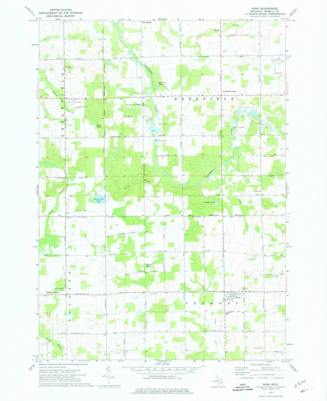 1973 Winn, MI - Michigan - USGS Topographic Map
