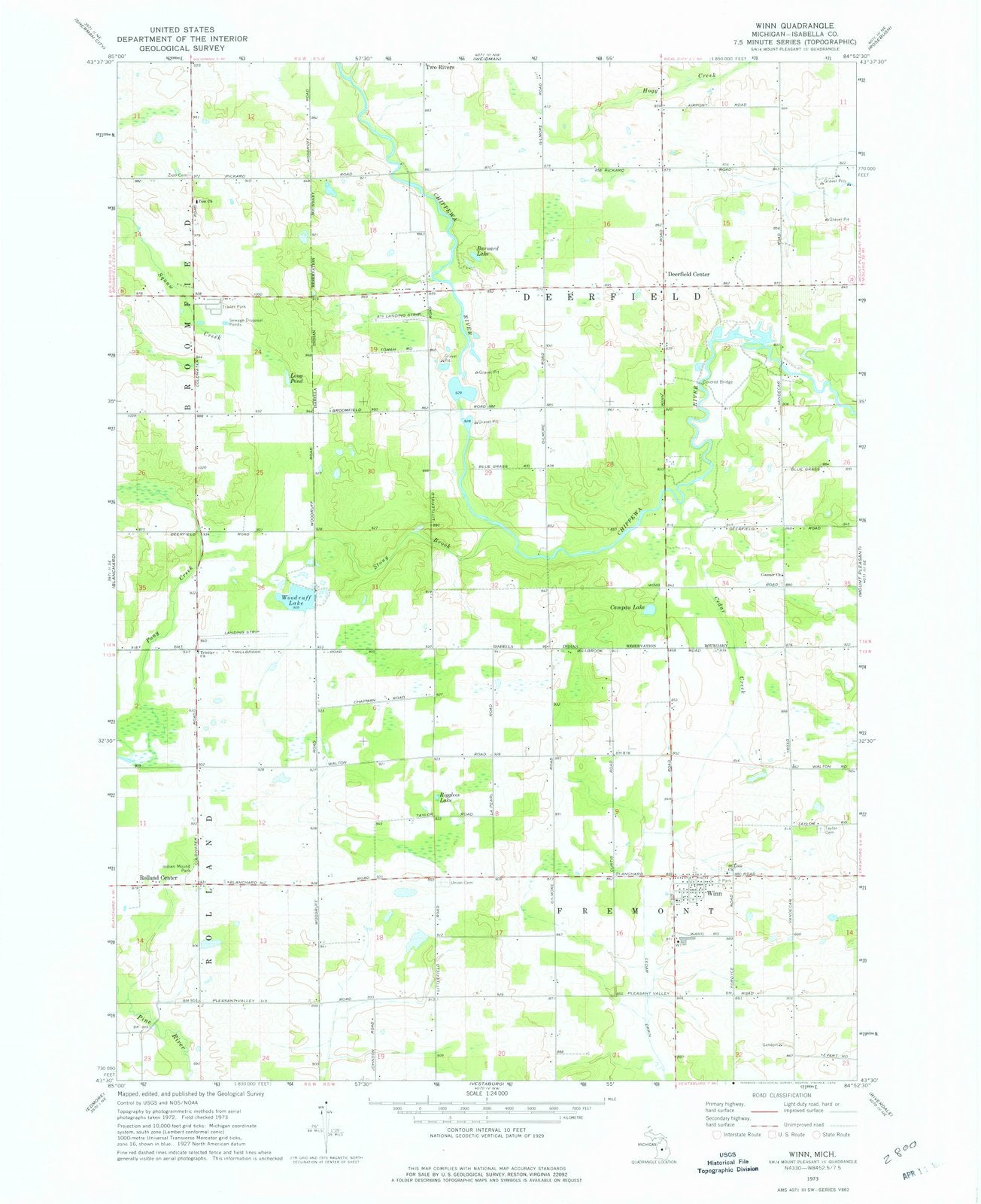 1973 Winn, MI - Michigan - USGS Topographic Map