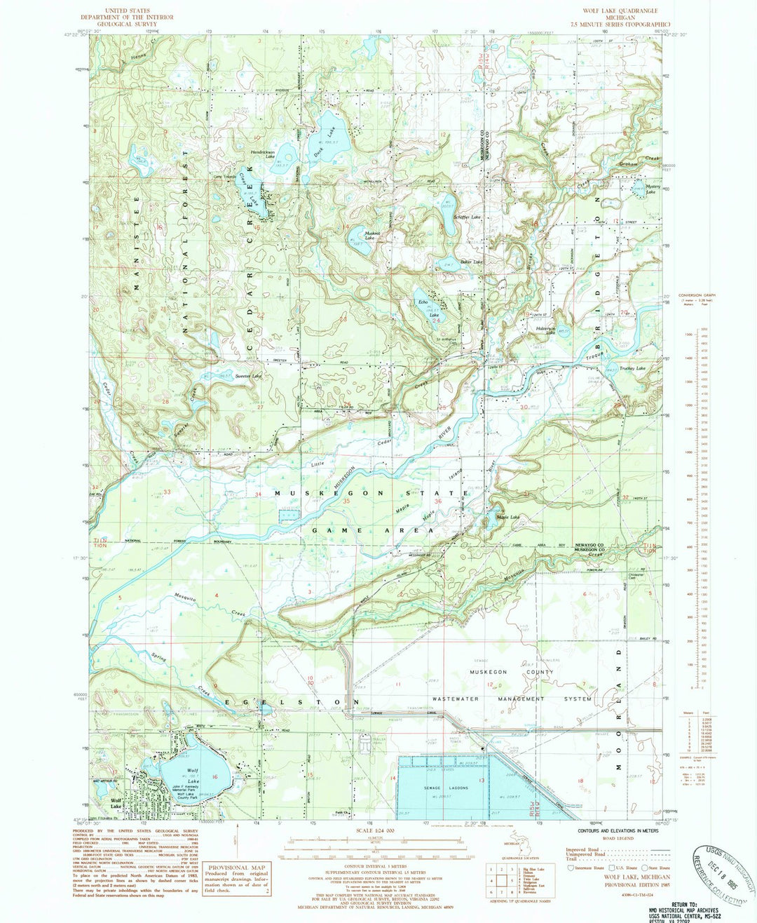 1985 Wolf Lake, MI - Michigan - USGS Topographic Map