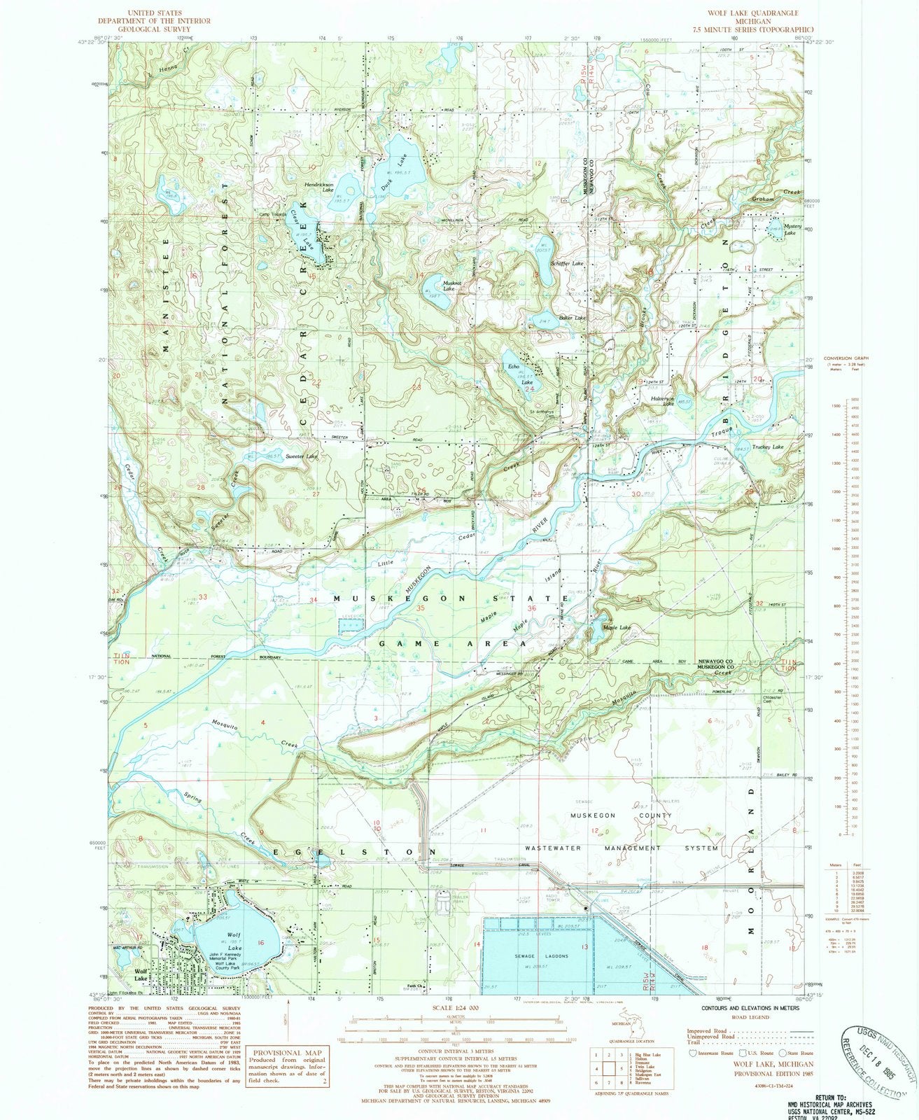 1985 Wolf Lake, MI - Michigan - USGS Topographic Map