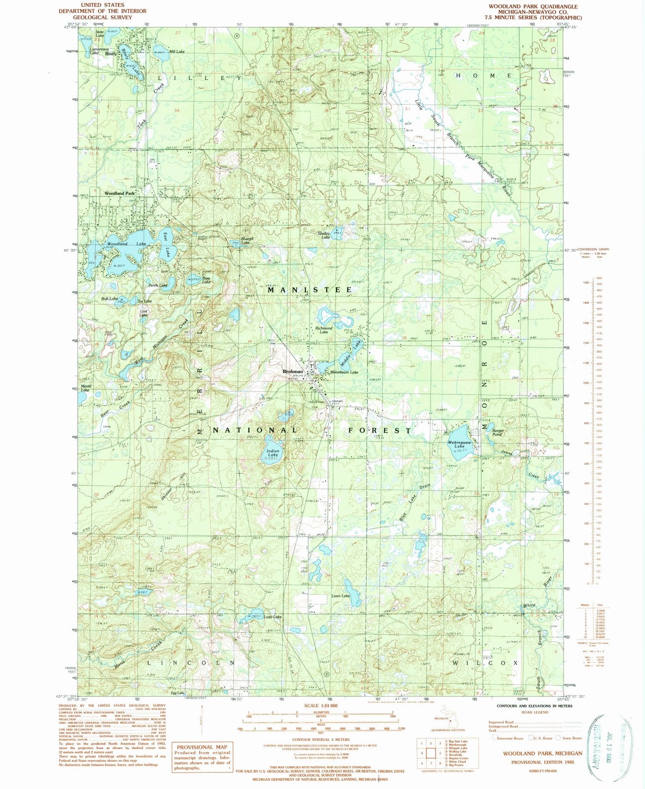 1985 Woodland Park, MI - Michigan - USGS Topographic Map
