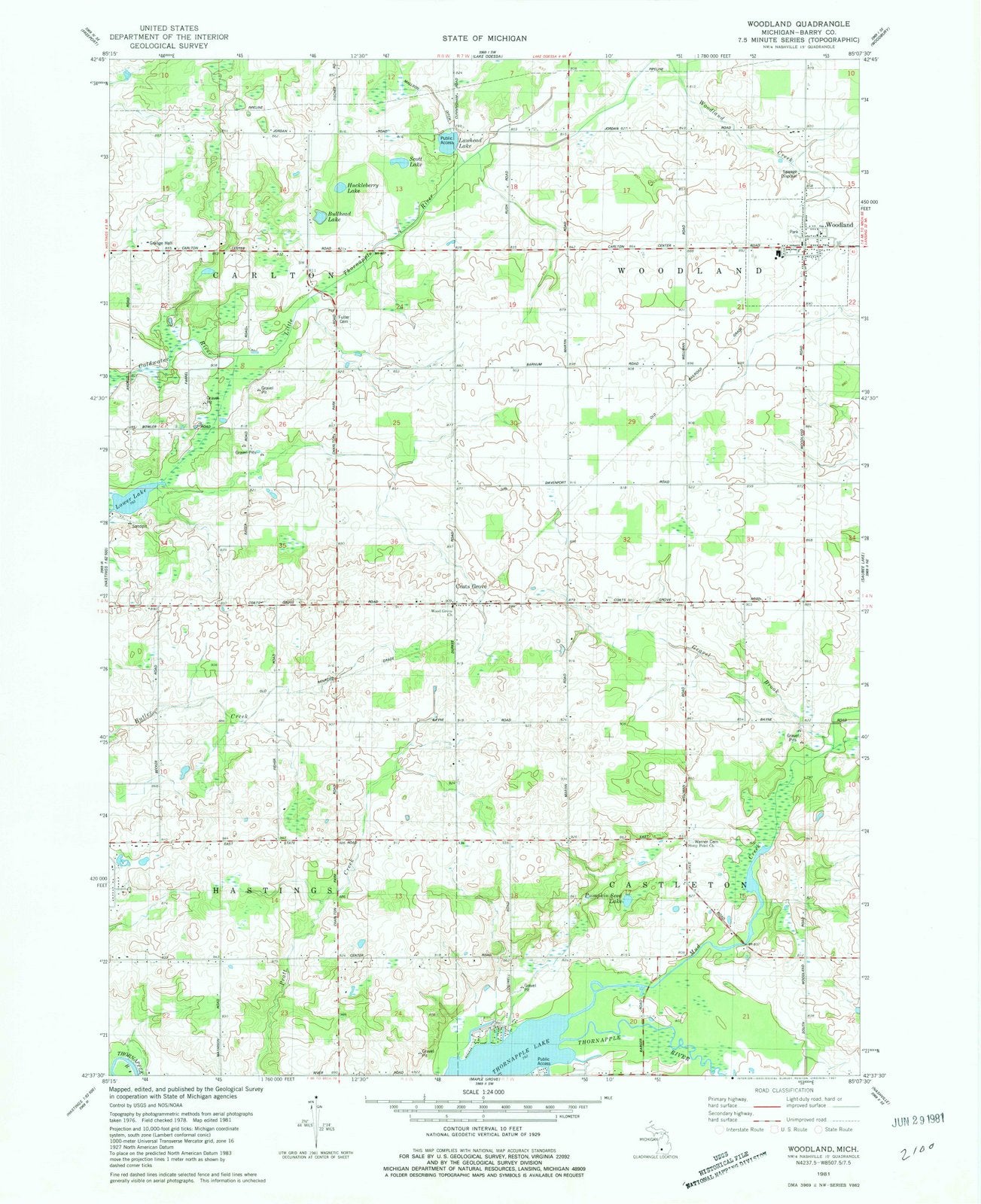 1981 Woodland, MI - Michigan - USGS Topographic Map