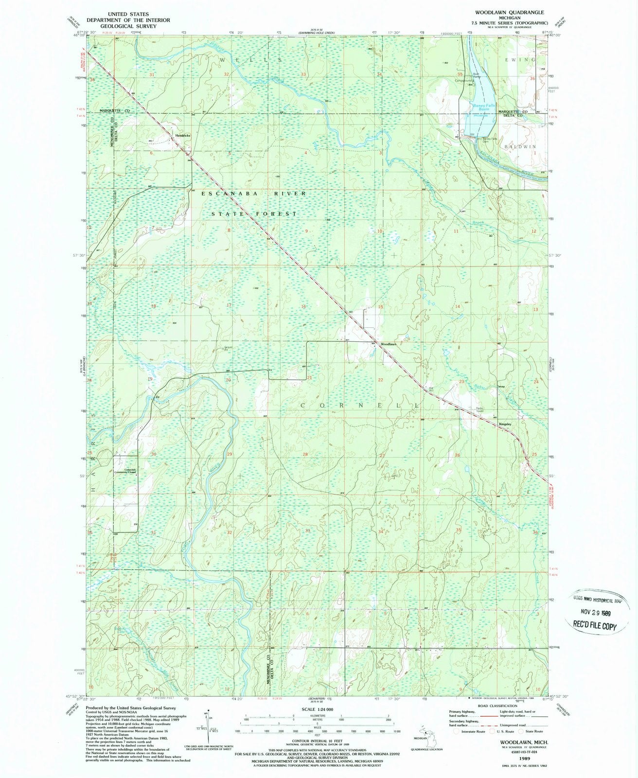 1989 Woodlawn, MI - Michigan - USGS Topographic Map