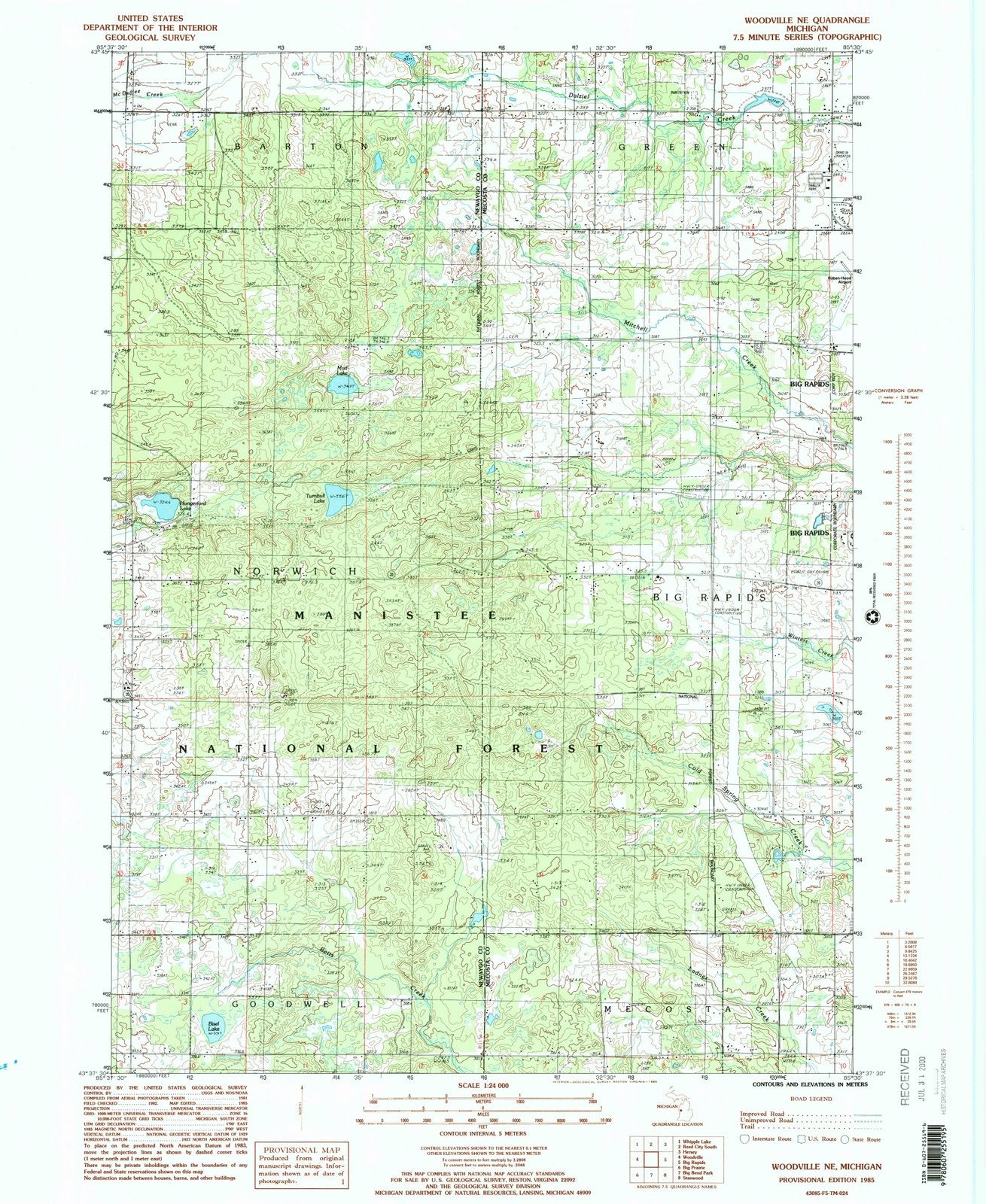 1985 Woodville, MI - Michigan - USGS Topographic Map