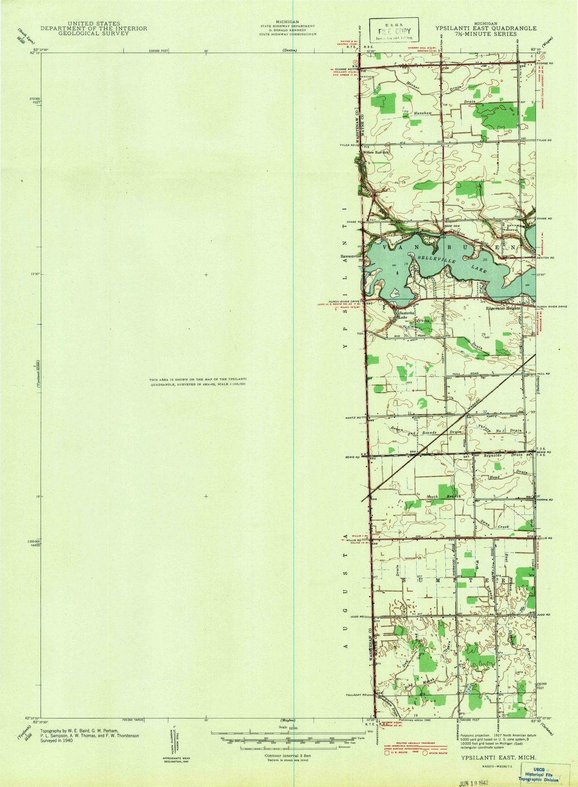 1942 Ypsilanti East, MI - Michigan - USGS Topographic Map