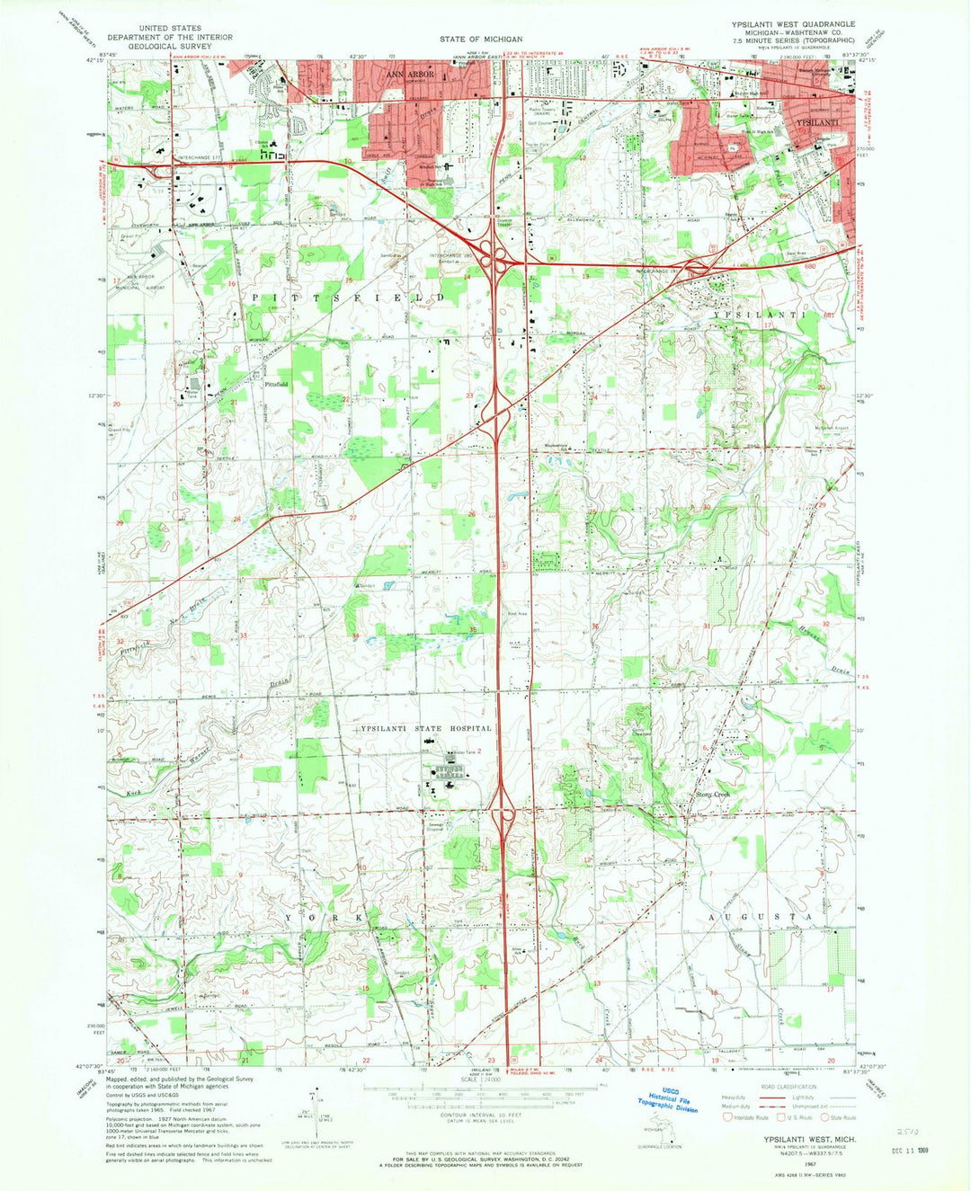 1967 Ypsilanti West, MI - Michigan - USGS Topographic Map