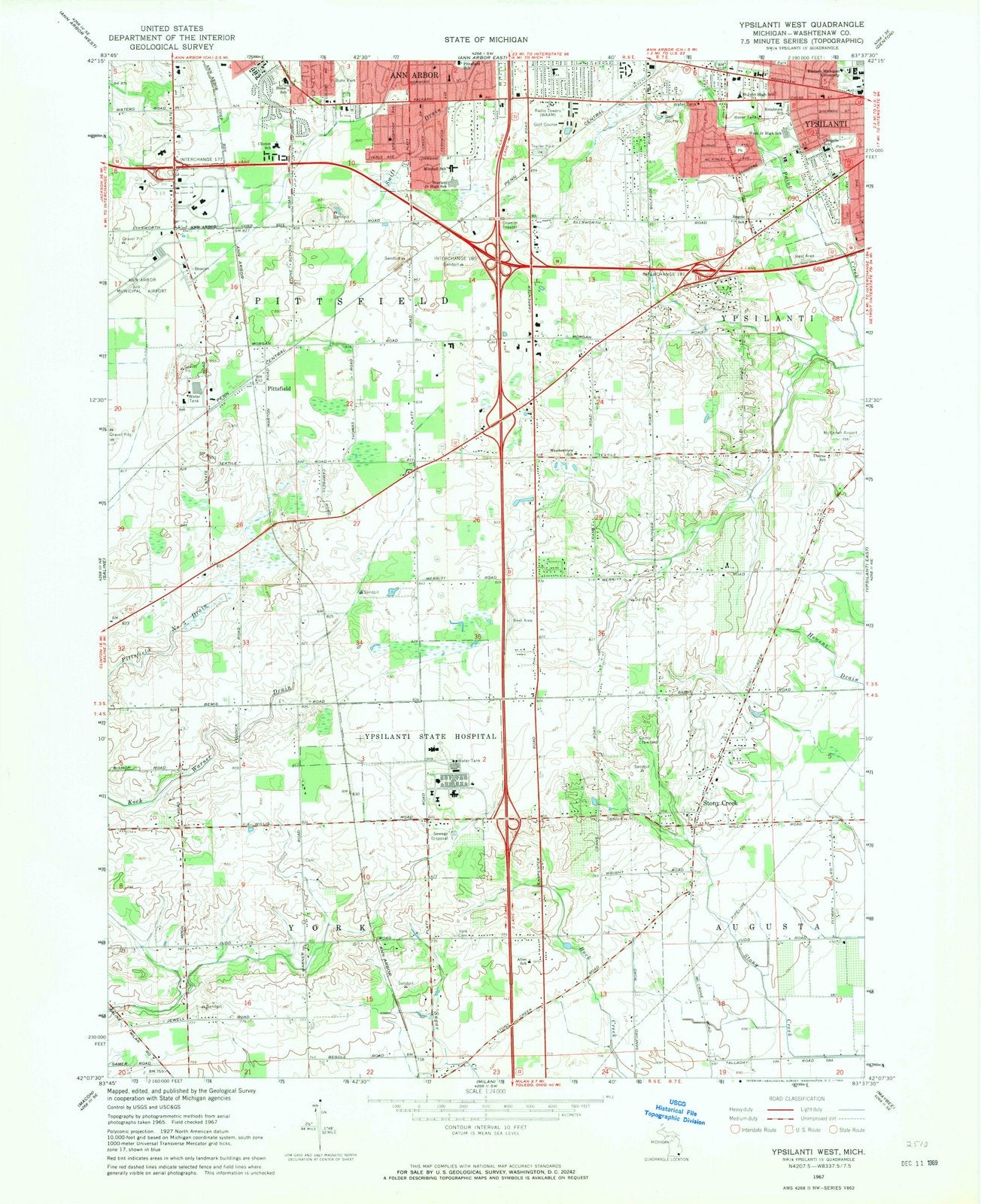 1967 Ypsilanti West, MI - Michigan - USGS Topographic Map