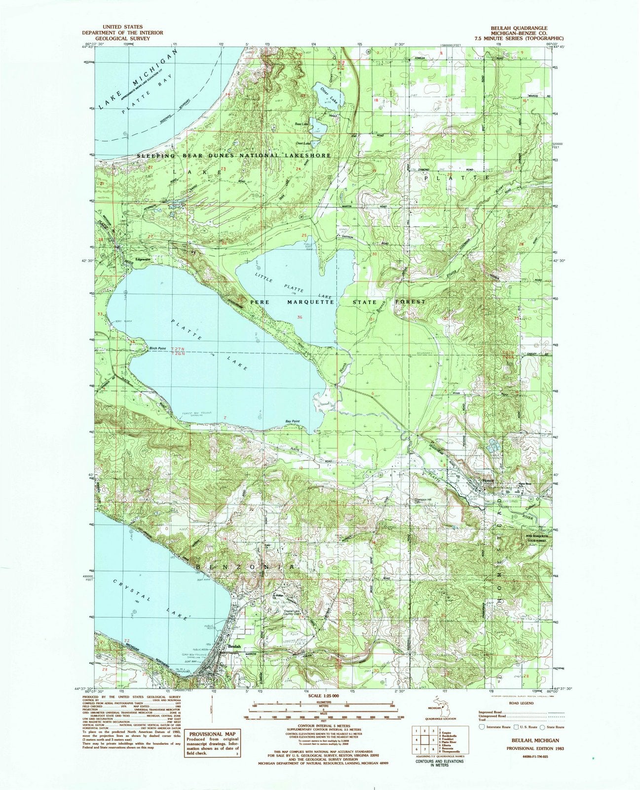 1983 Beulah, MI - Michigan - USGS Topographic Map