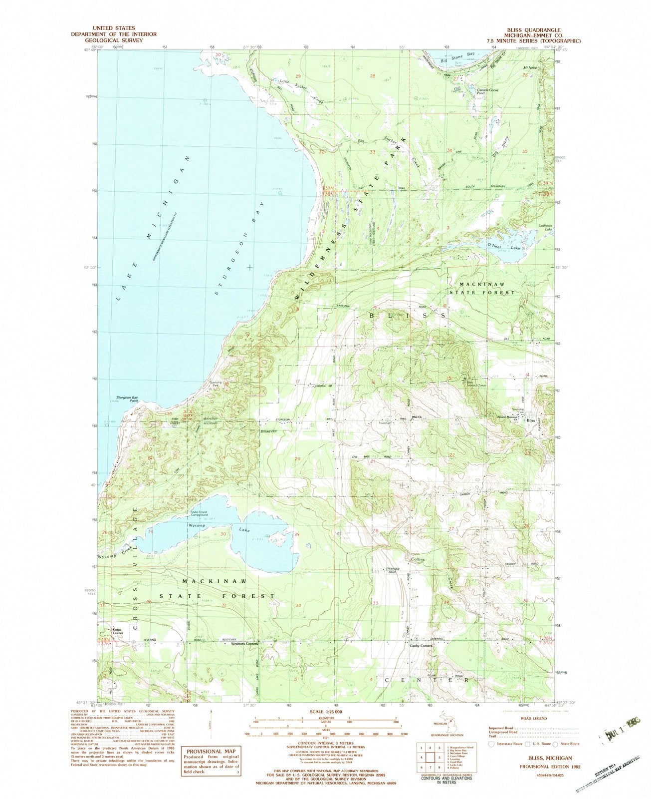 1982 Bliss, MI - Michigan - USGS Topographic Map