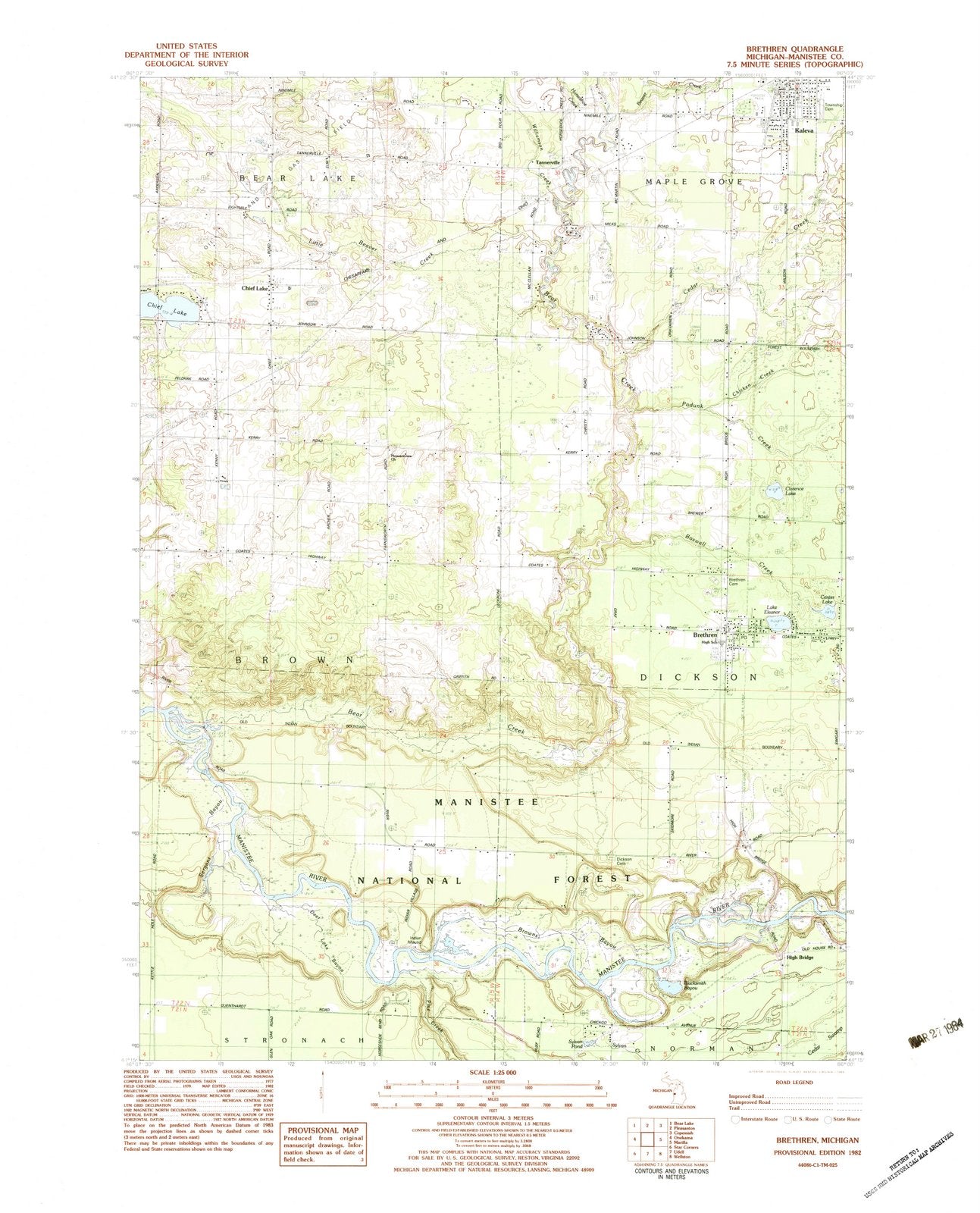 1982 Brethren, MI - Michigan - USGS Topographic Map