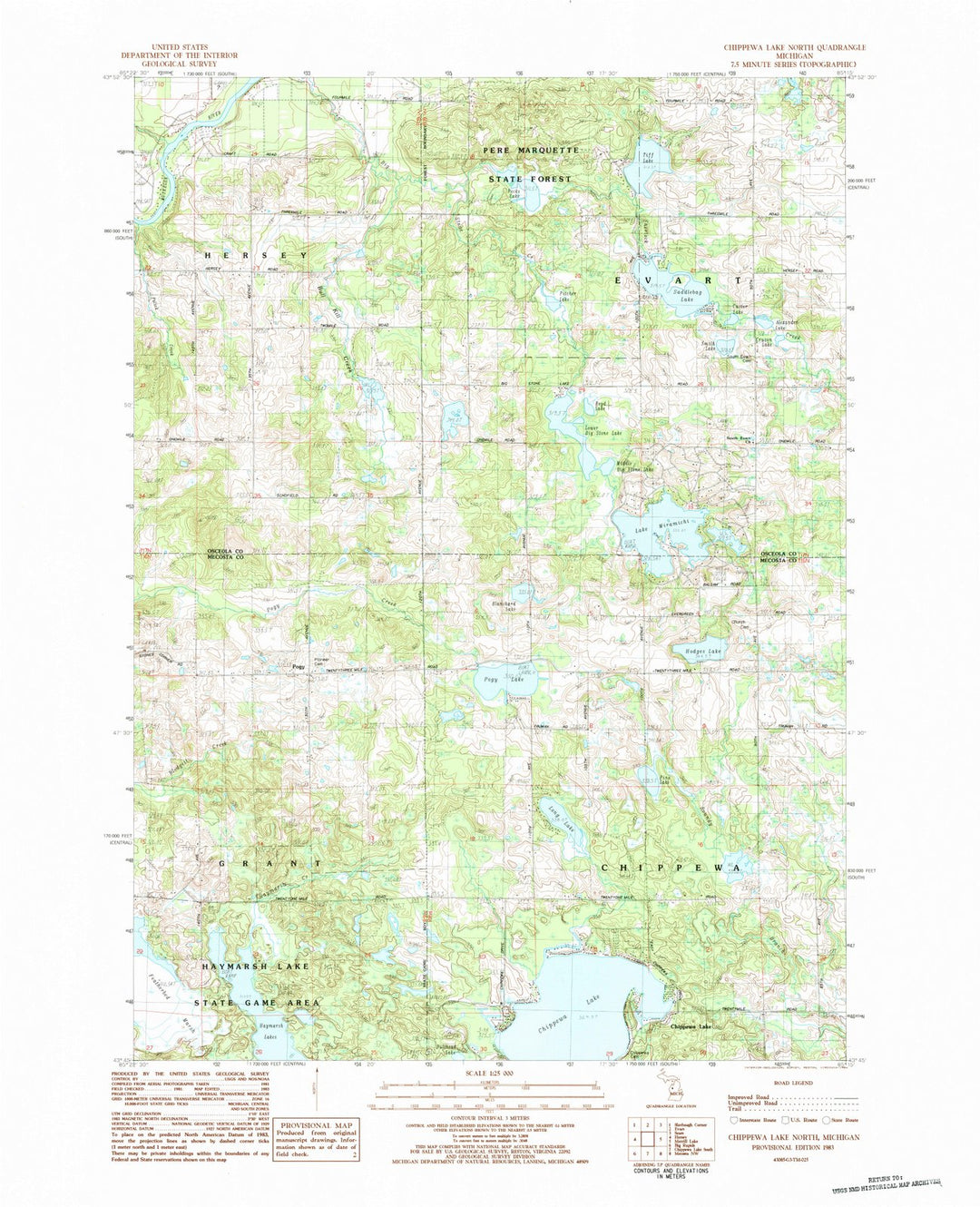 1983 Chippewa Lake North, MI - Michigan - USGS Topographic Map