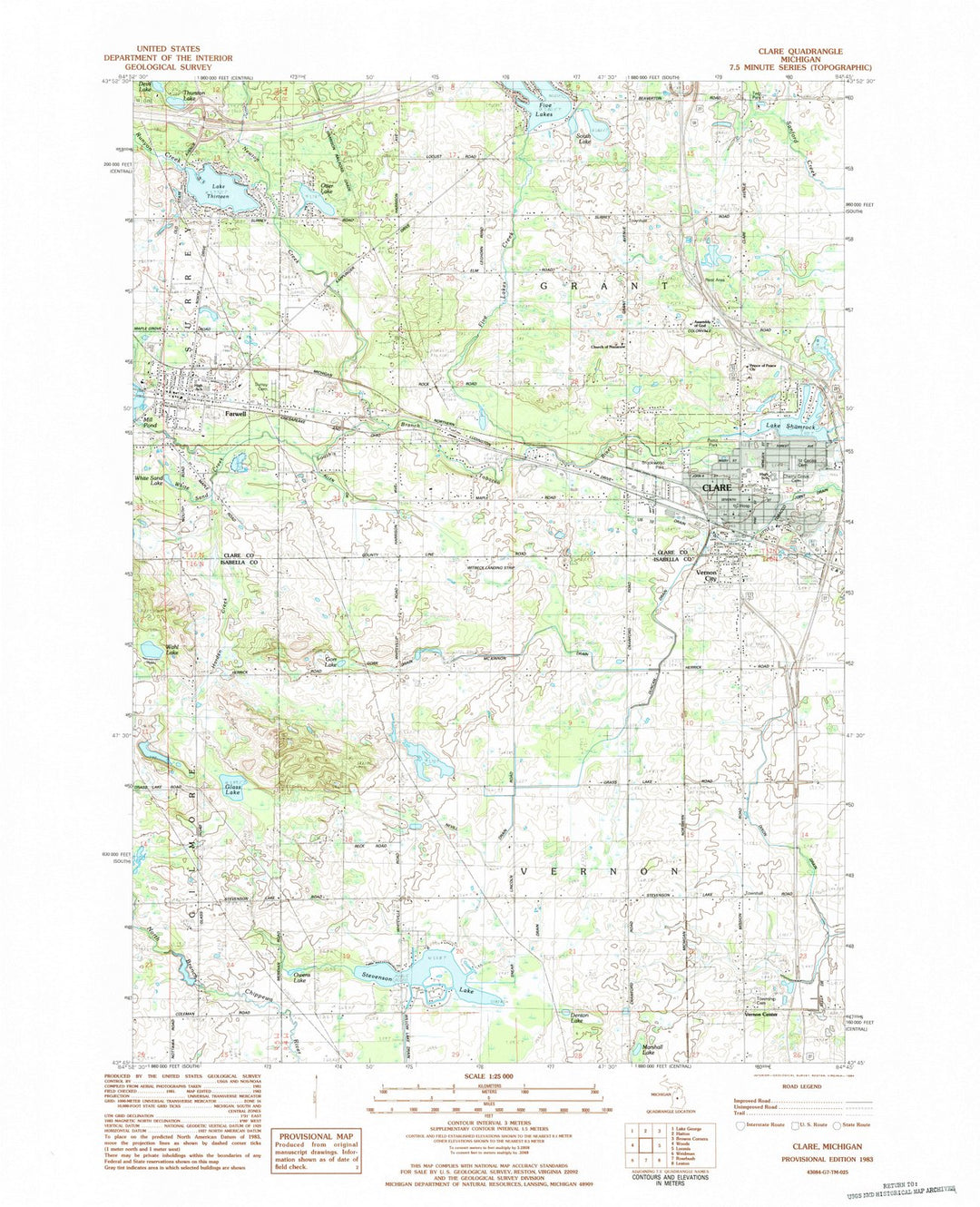 1983 Clare, MI - Michigan - USGS Topographic Map