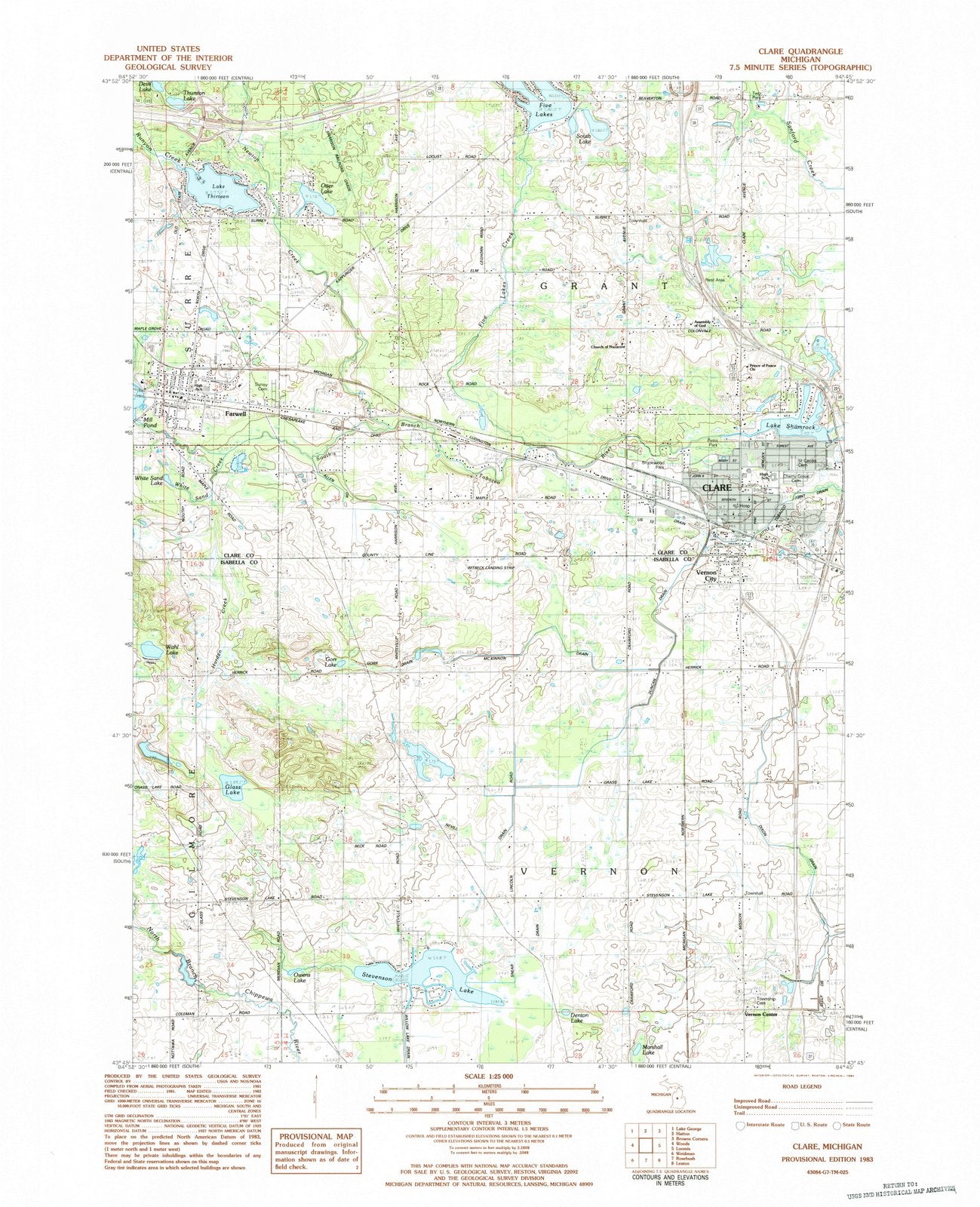1983 Clare, MI - Michigan - USGS Topographic Map