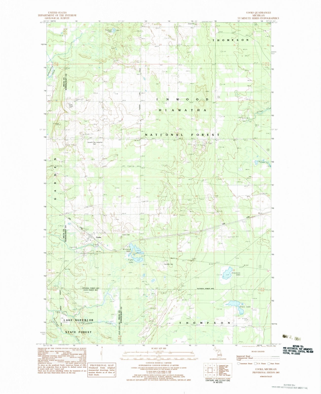 1983 Cooks, MI - Michigan - USGS Topographic Map