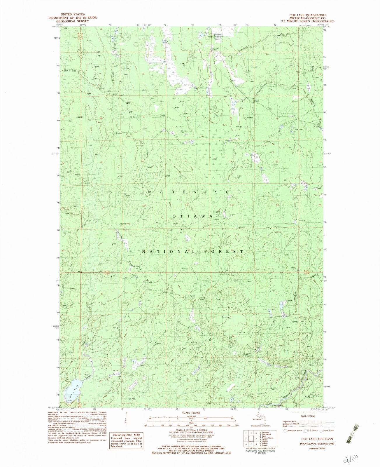 1982 Cup Lake, MI - Michigan - USGS Topographic Map