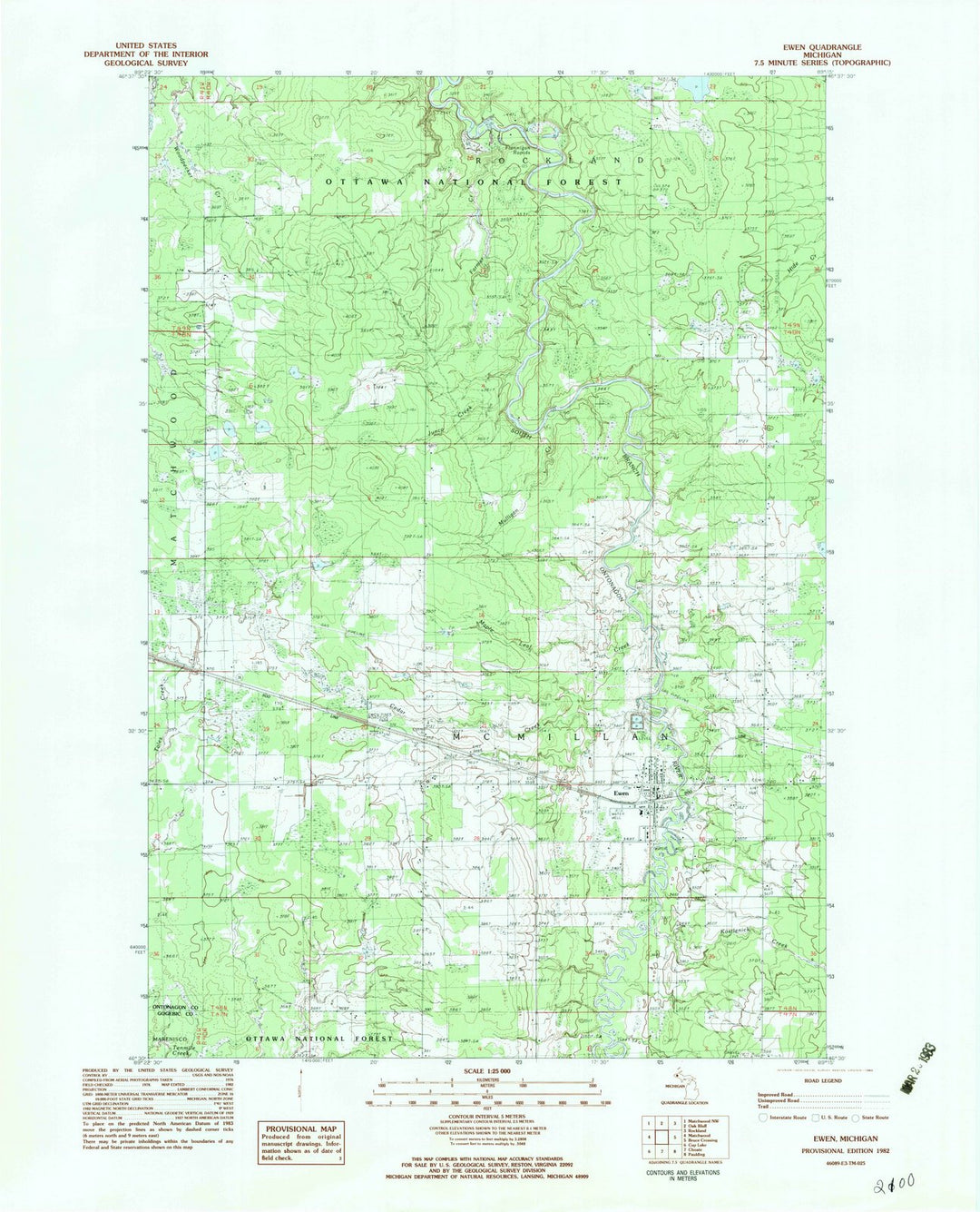 1982 Ewen, MI - Michigan - USGS Topographic Map