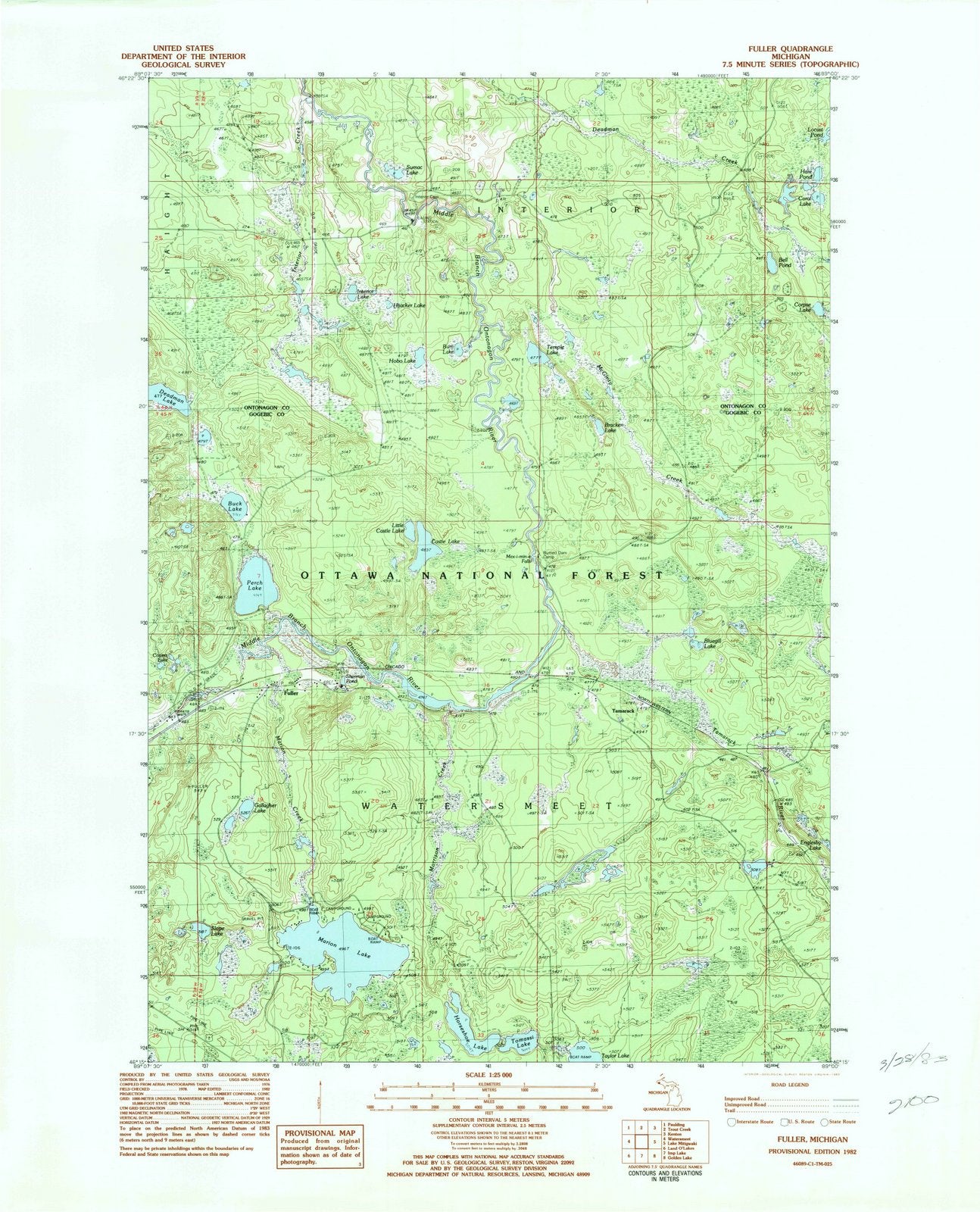1982 Fuller, MI - Michigan - USGS Topographic Map