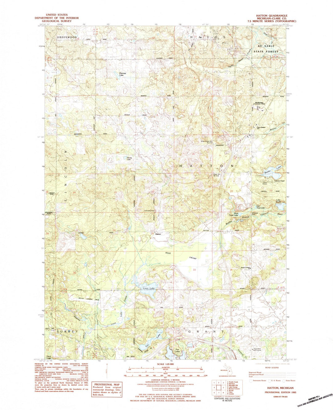1983 Hatton, MI - Michigan - USGS Topographic Map