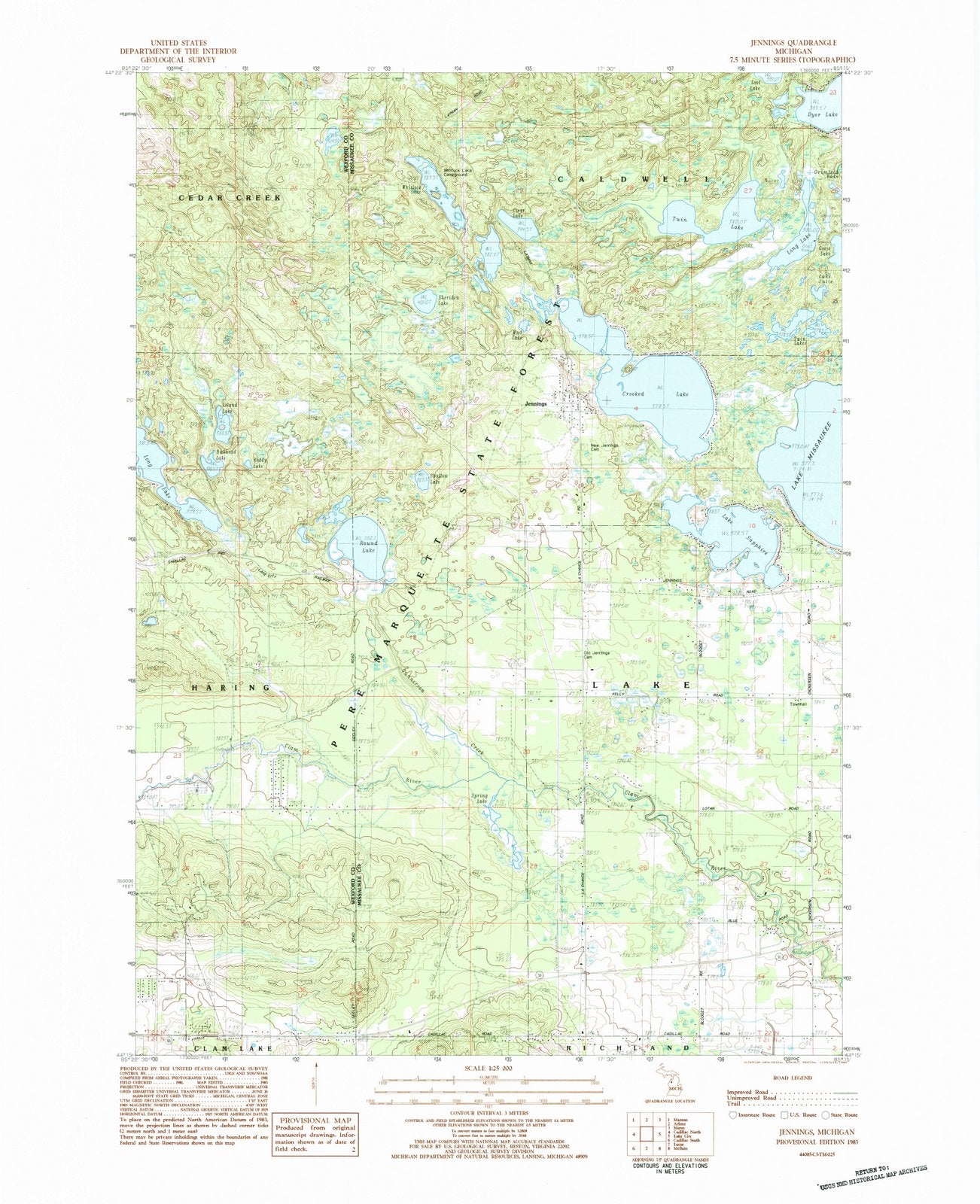 1983 Jennings, MI - Michigan - USGS Topographic Map