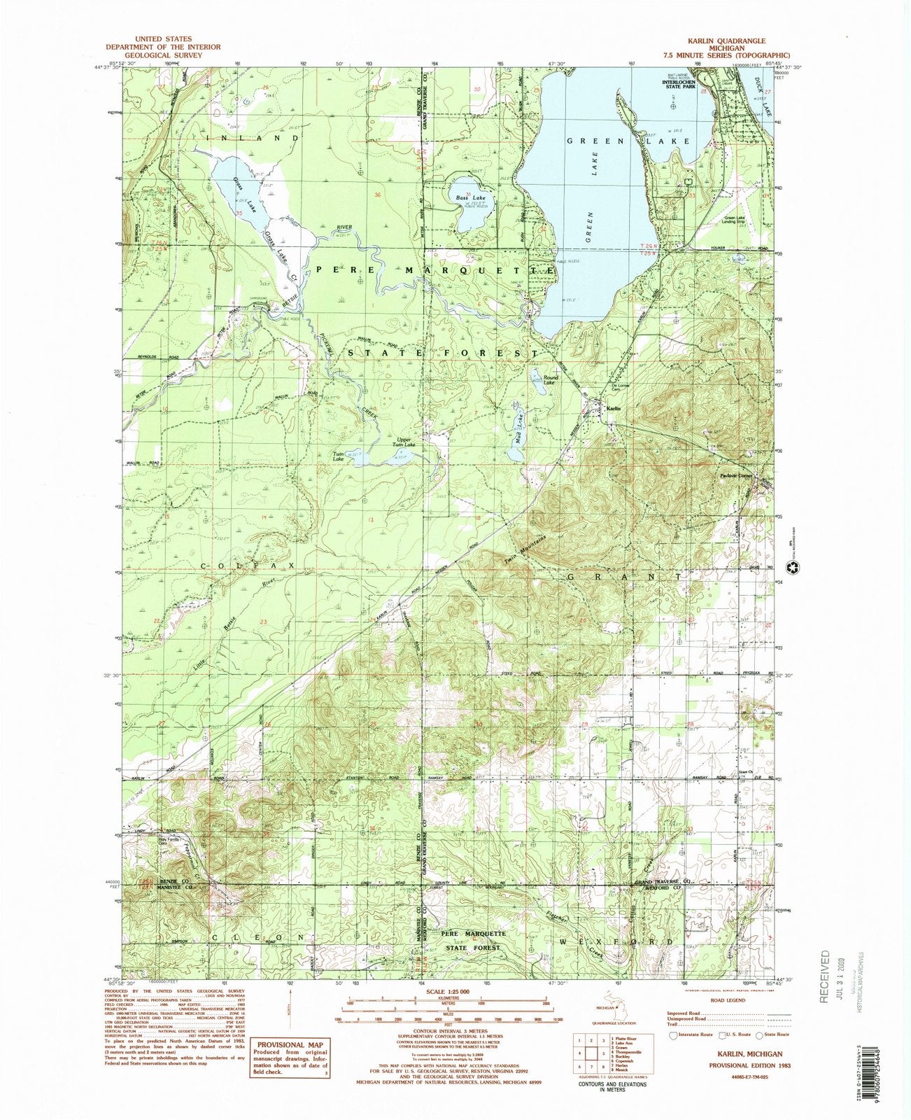 1983 Karlin, MI - Michigan - USGS Topographic Map