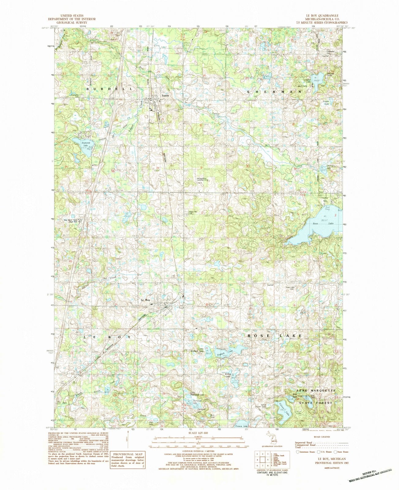 1983 Le Roy, MI - Michigan - USGS Topographic Map