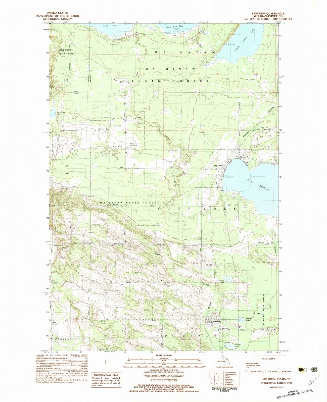 1982 Levering, MI - Michigan - USGS Topographic Map