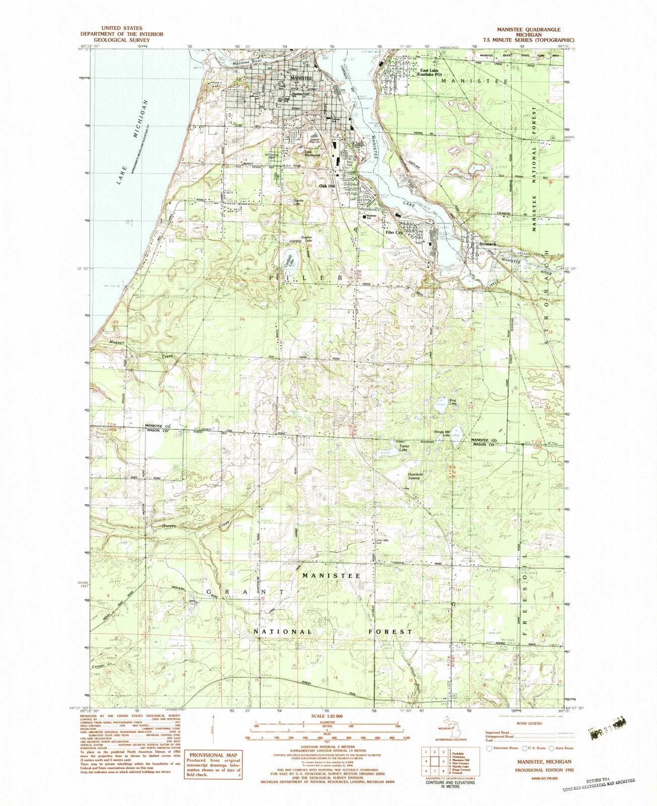 1982 Manistee, MI - Michigan - USGS Topographic Map