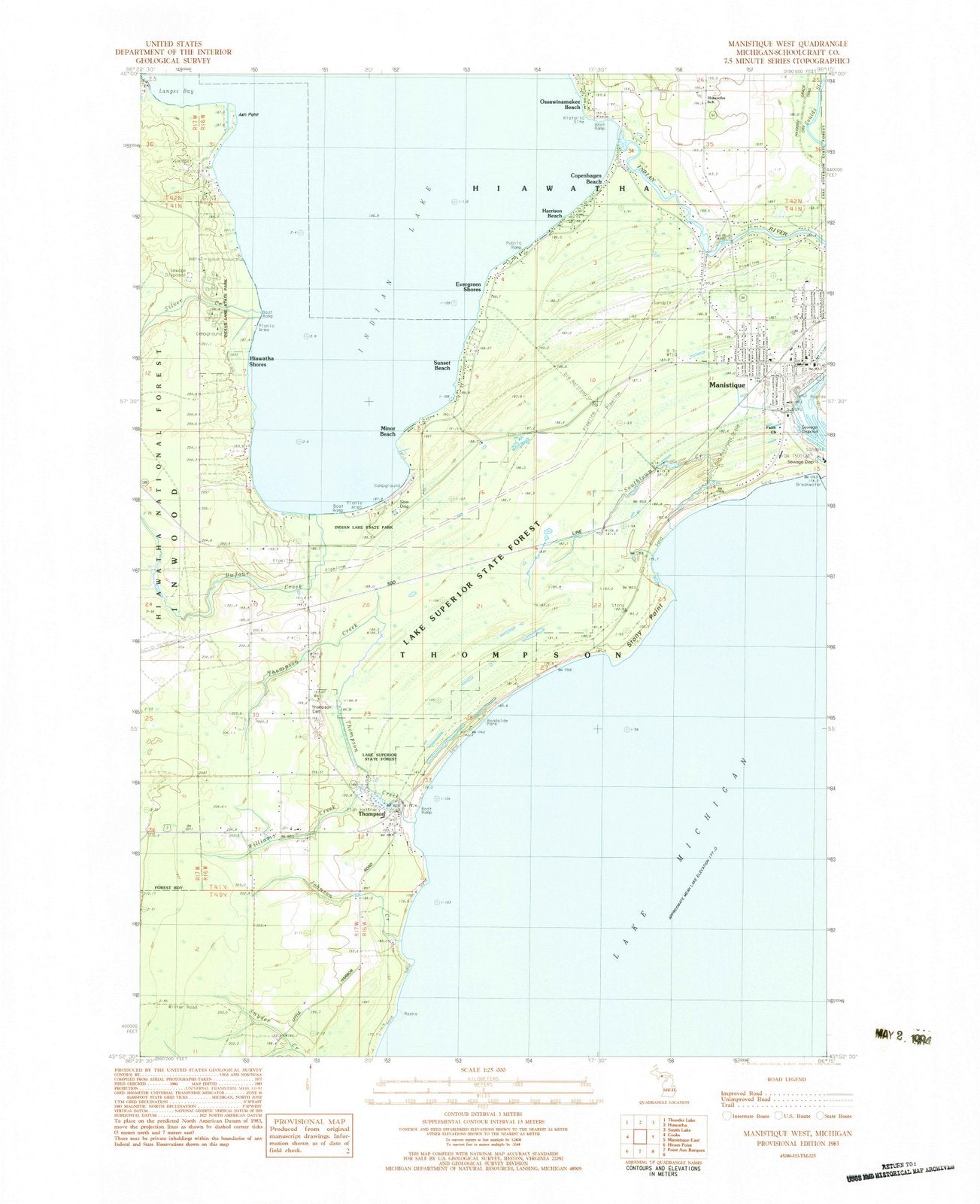 1983 Manistique West, MI - Michigan - USGS Topographic Map