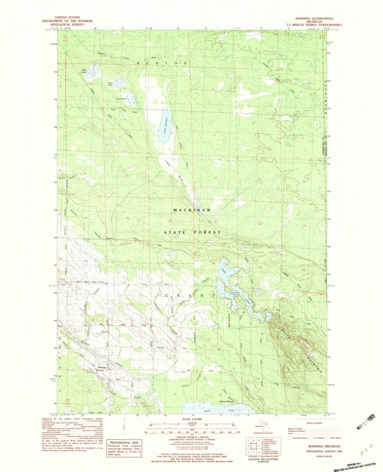 1982 Manning, MI - Michigan - USGS Topographic Map