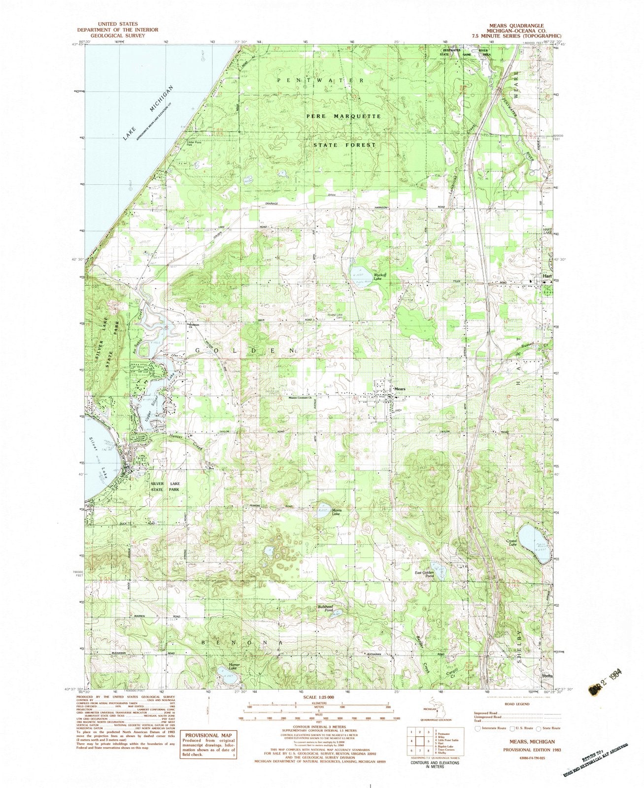 1983 Mears, MI - Michigan - USGS Topographic Map