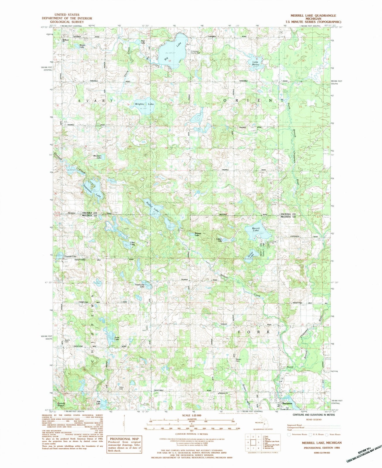 1984 Merrill Lake, MI - Michigan - USGS Topographic Map