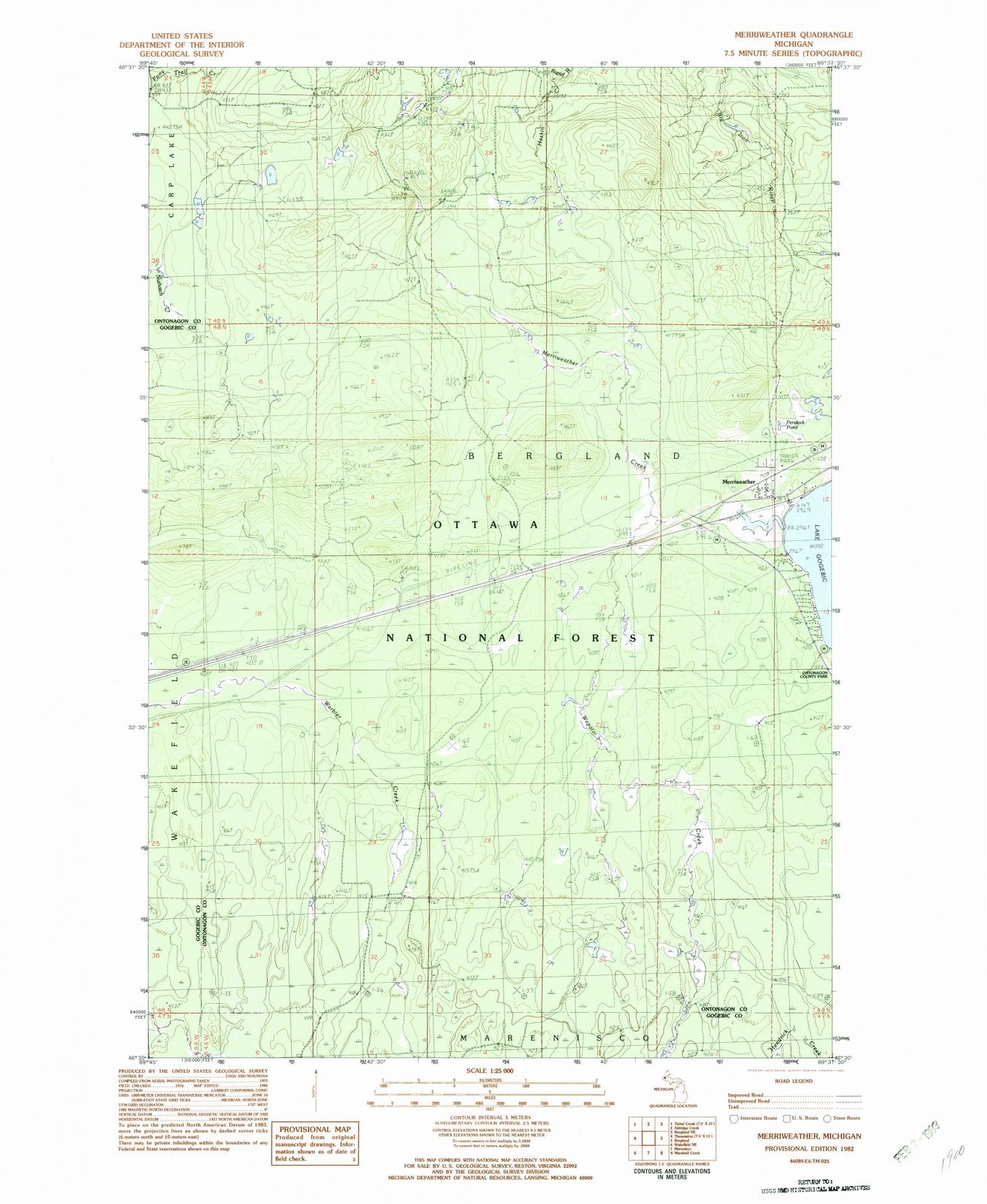 1982 Merriweather, MI - Michigan - USGS Topographic Map