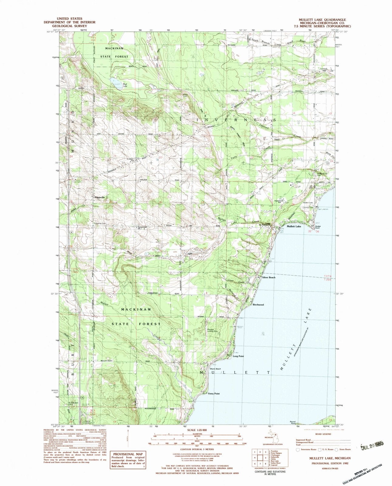 1982 Mullett Lake, MI - Michigan - USGS Topographic Map