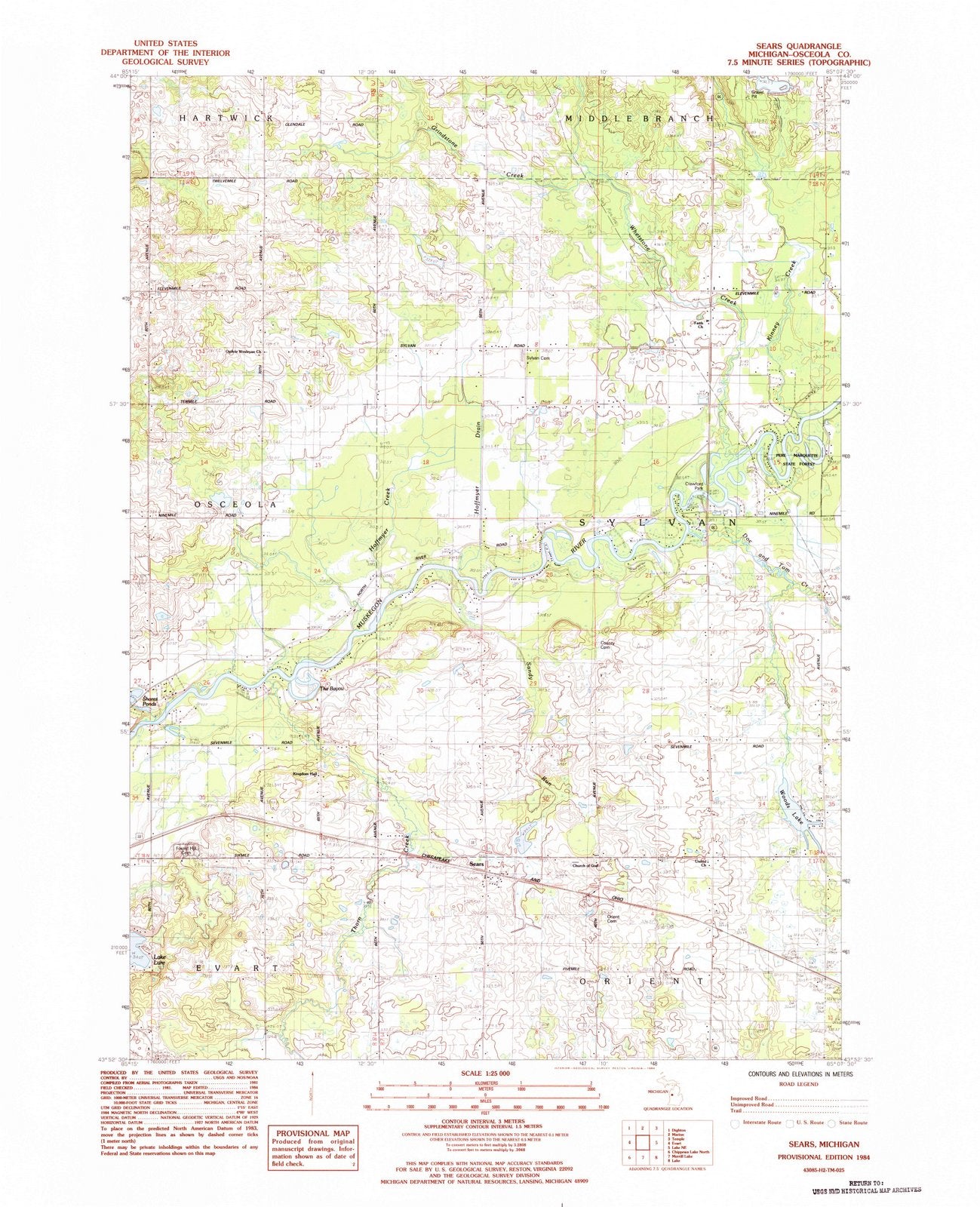 1984 Sears, MI - Michigan - USGS Topographic Map