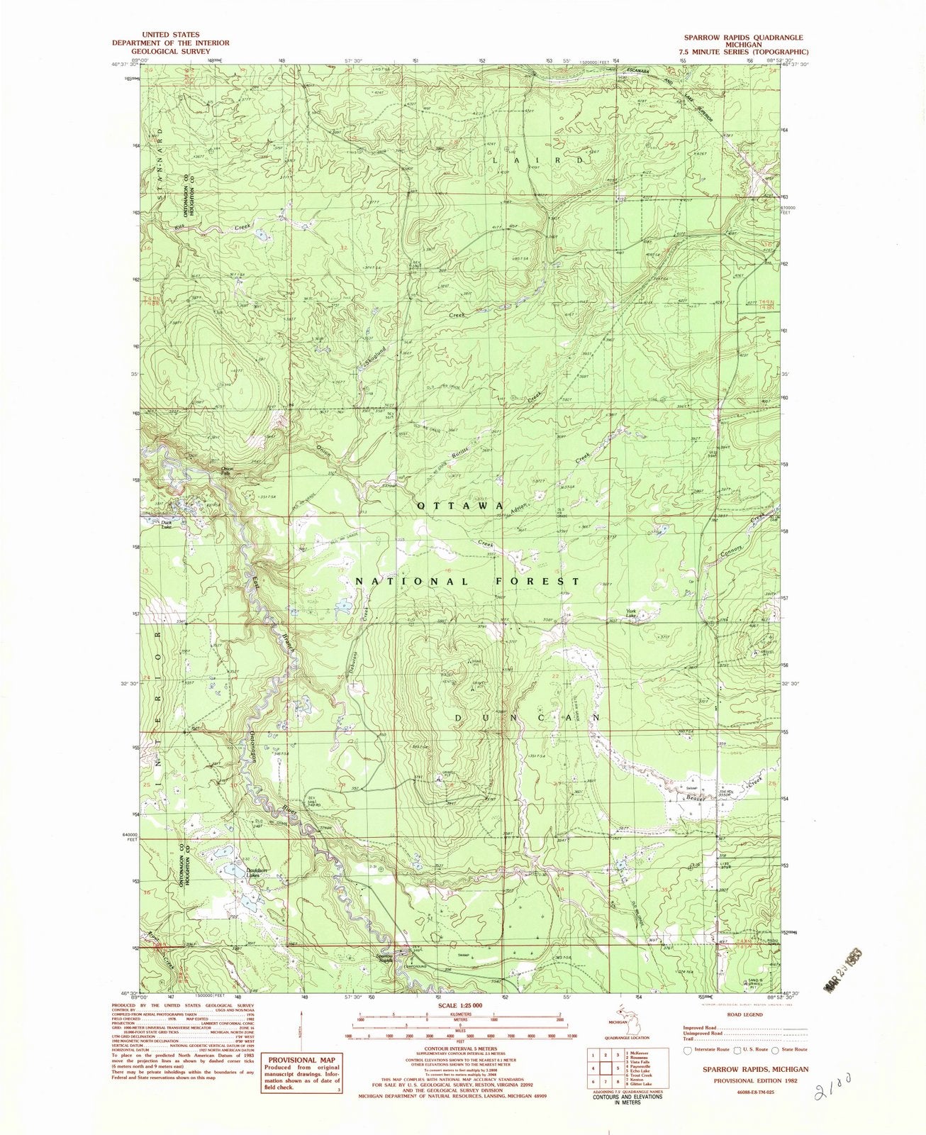 1982 Sparrow Rapids, MI - Michigan - USGS Topographic Map