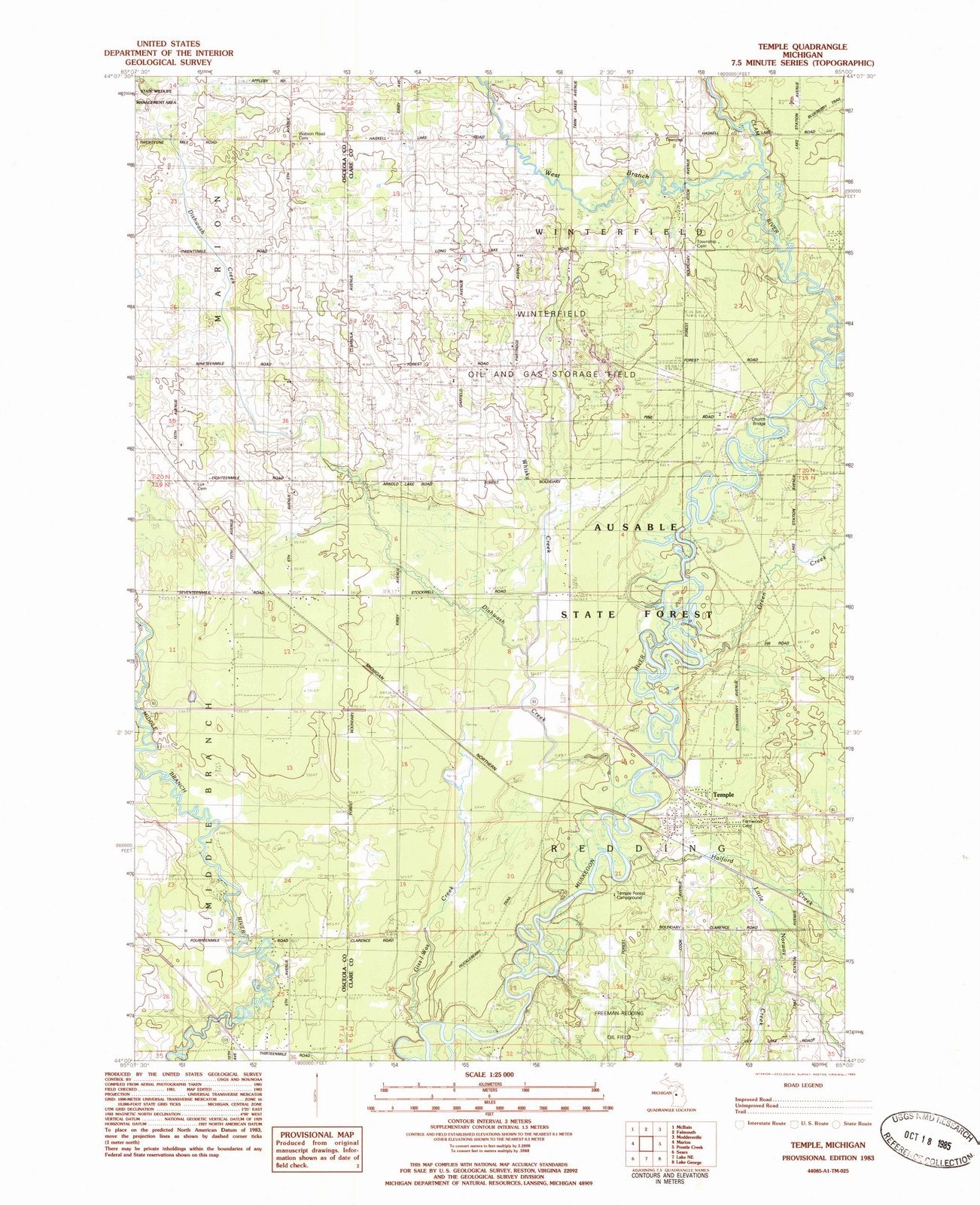 1983 Temple, MI - Michigan - USGS Topographic Map