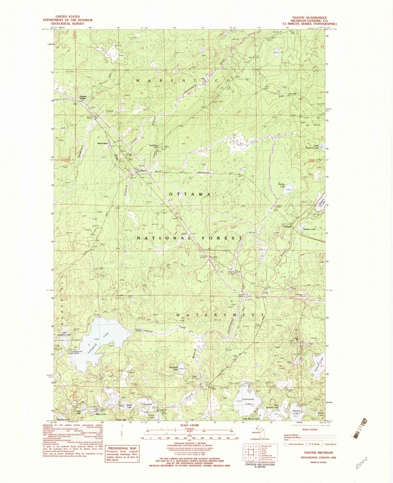 1982 Thayer, MI - Michigan - USGS Topographic Map