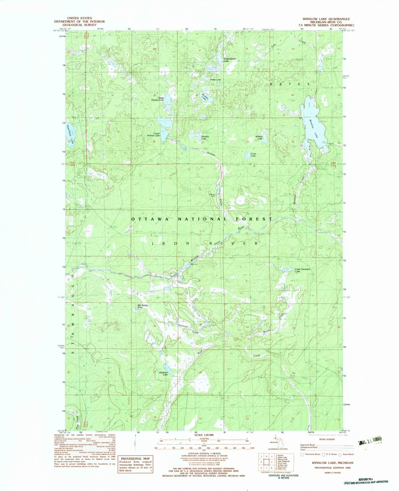 1982 Winslow Lake, MI - Michigan - USGS Topographic Map