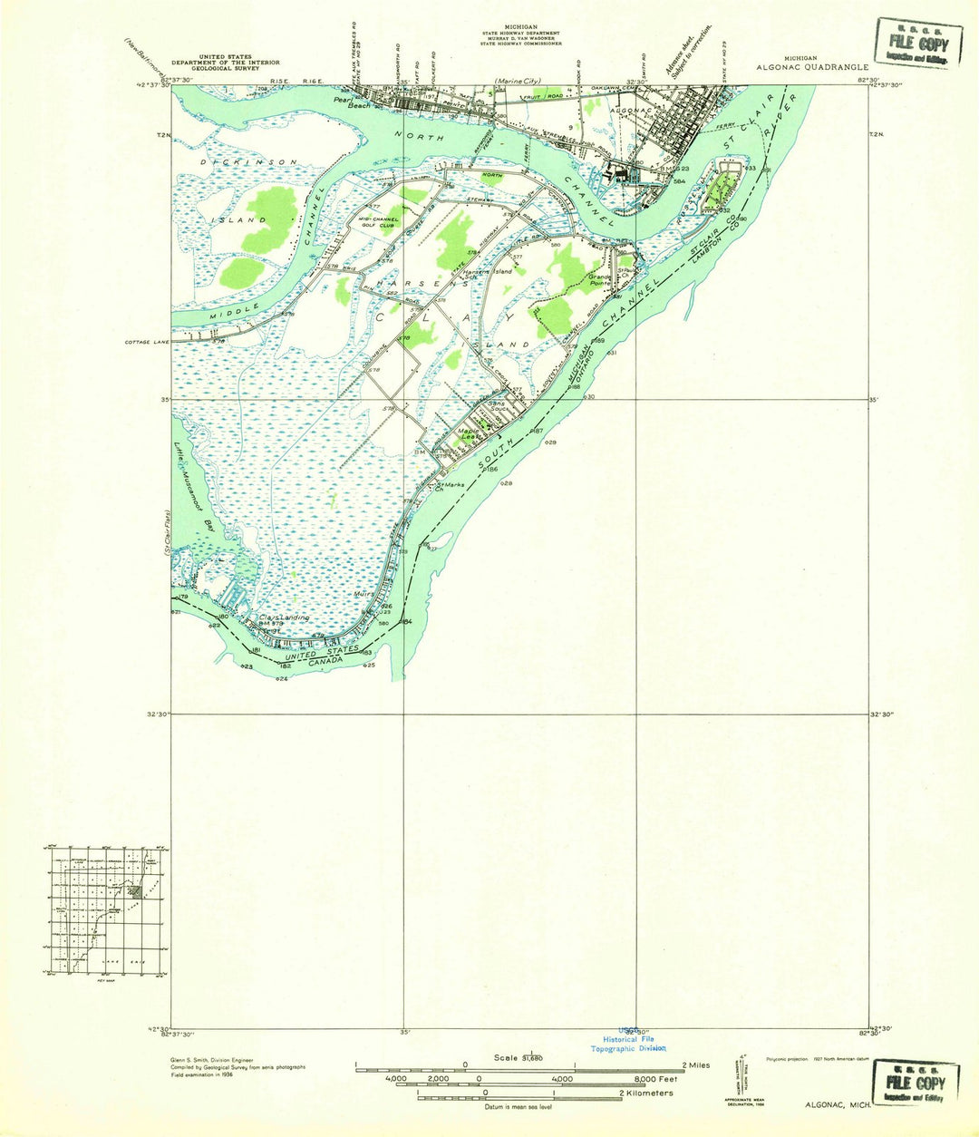 1936 Algonac, MI - Michigan - USGS Topographic Map