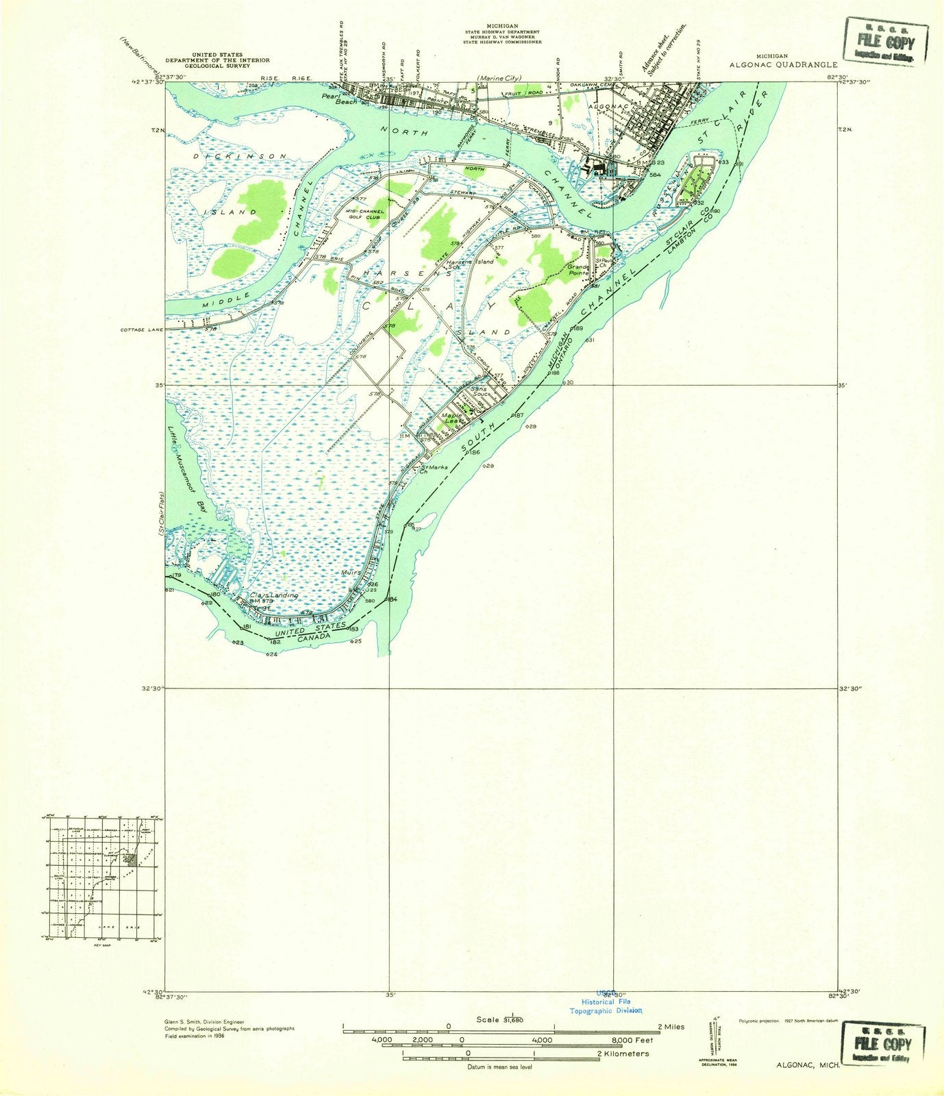 1936 Algonac, MI - Michigan - USGS Topographic Map