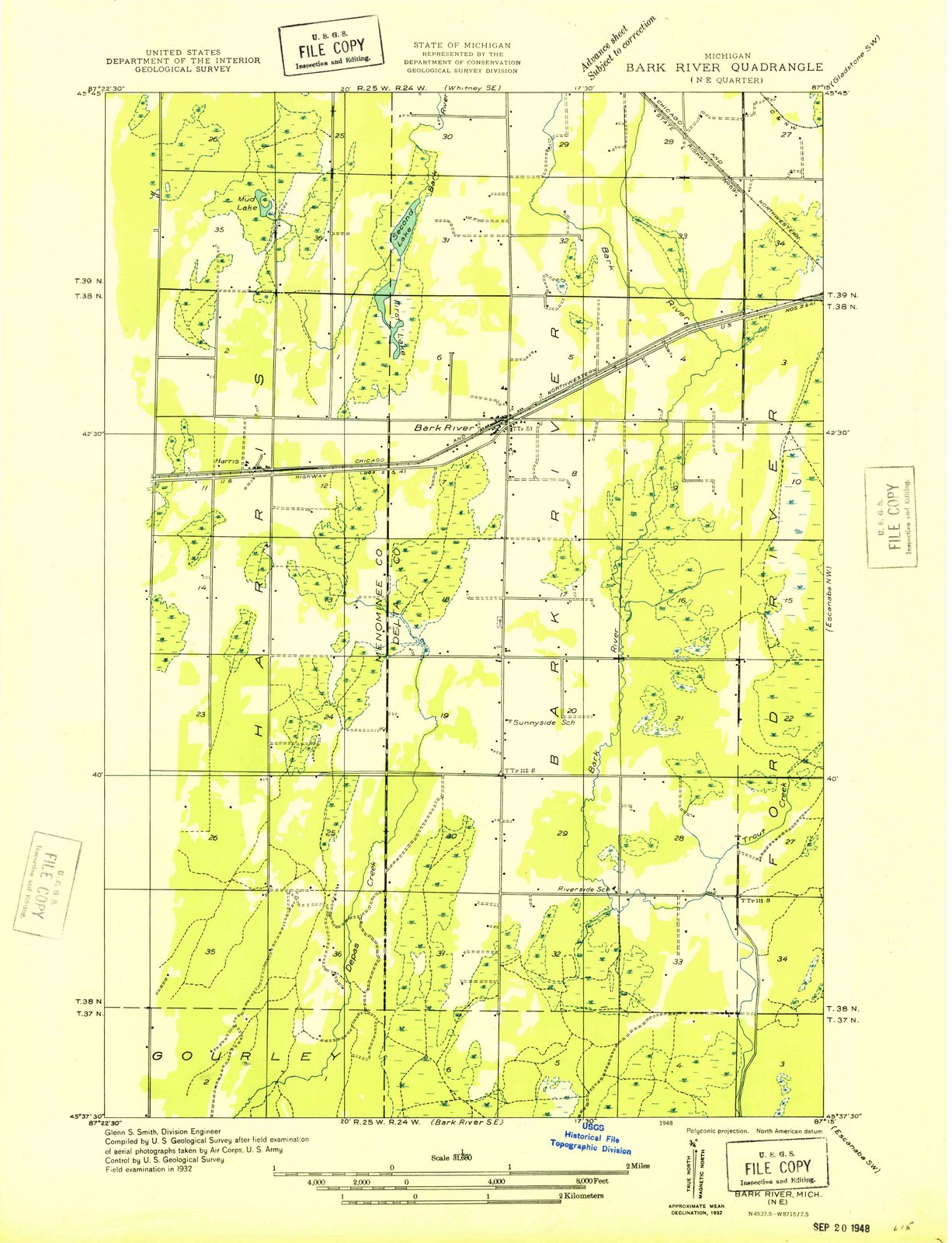 1932 Bark River, MI - Michigan - USGS Topographic Map