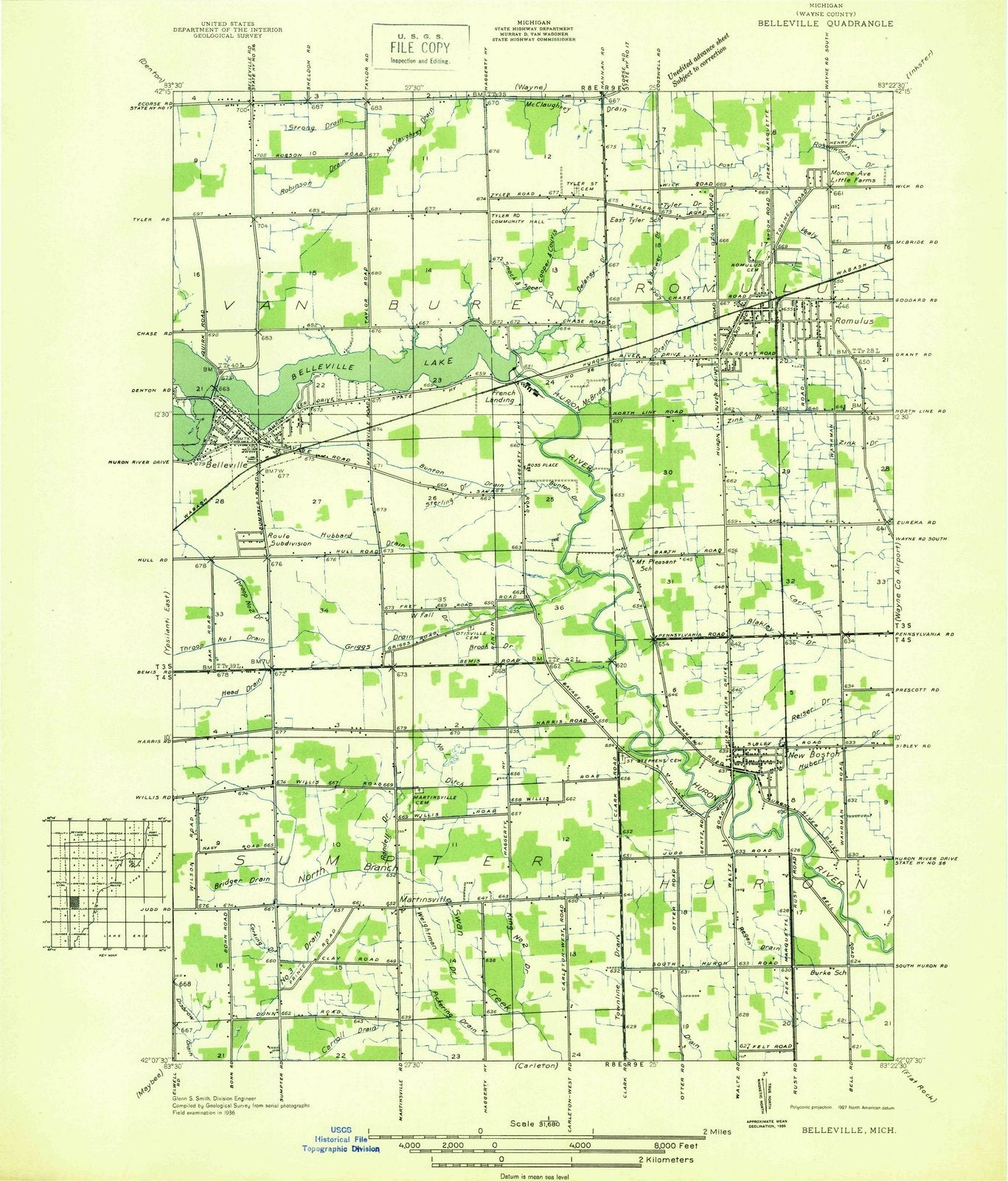 1936 Belleville, MI - Michigan - USGS Topographic Map