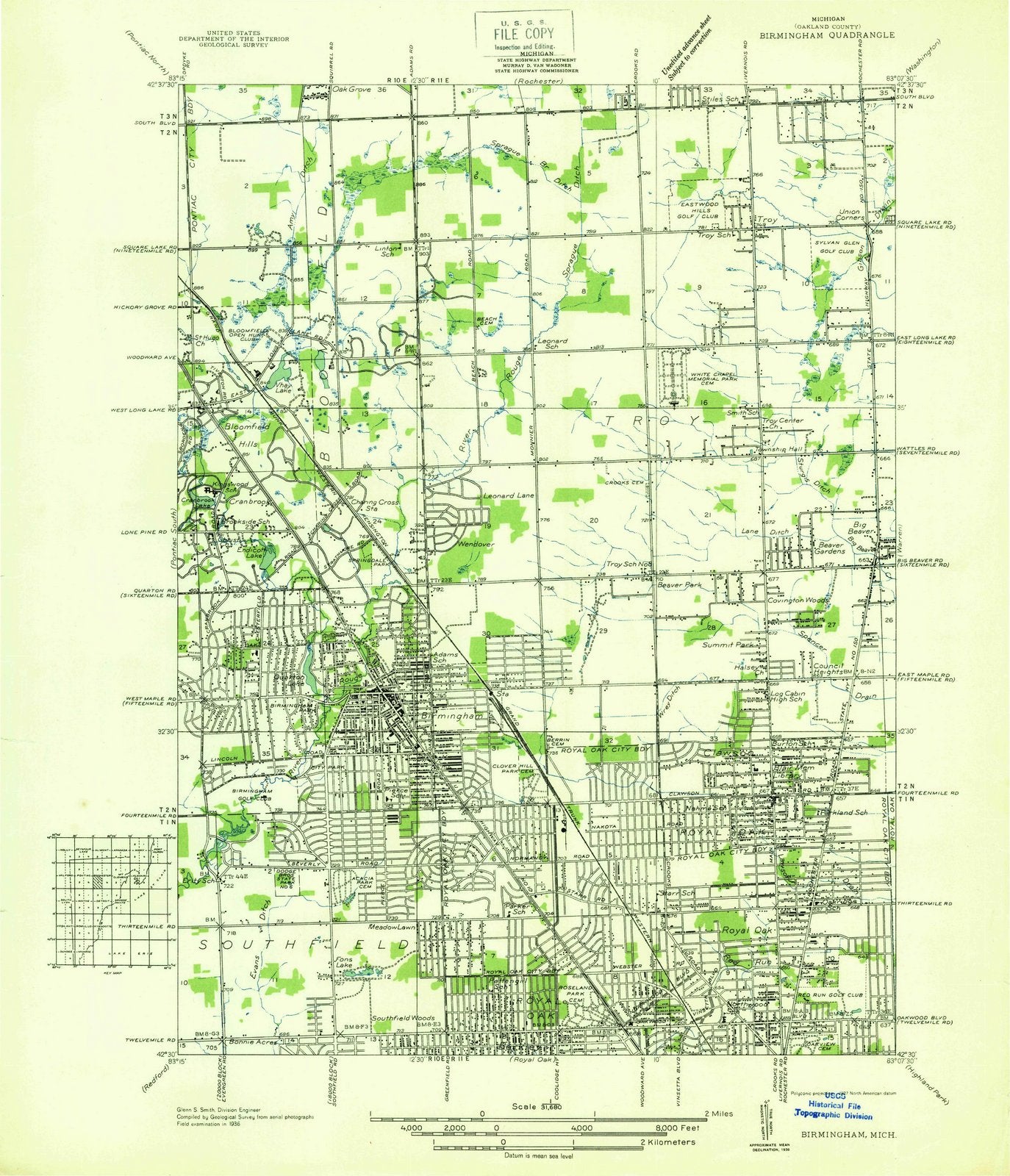 1936 Birmingham, MI - Michigan - USGS Topographic Map