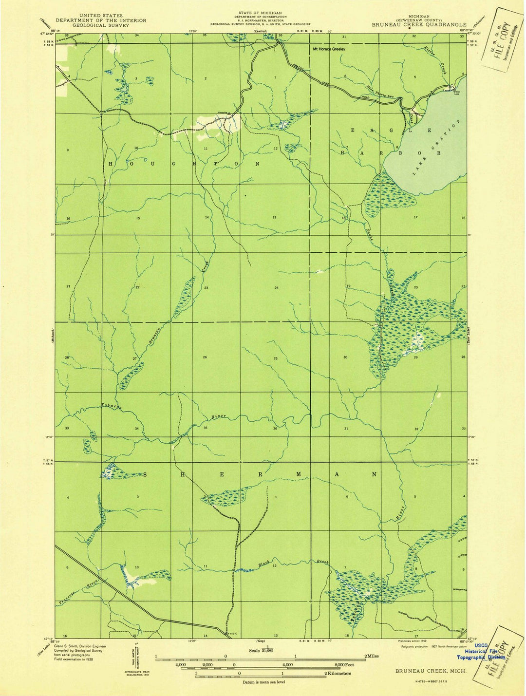 1938 Bruneau Creek, MI - Michigan - USGS Topographic Map