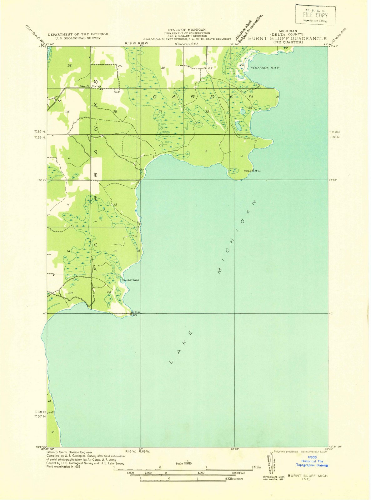 1932 Burnt Bluff, MI - Michigan - USGS Topographic Map