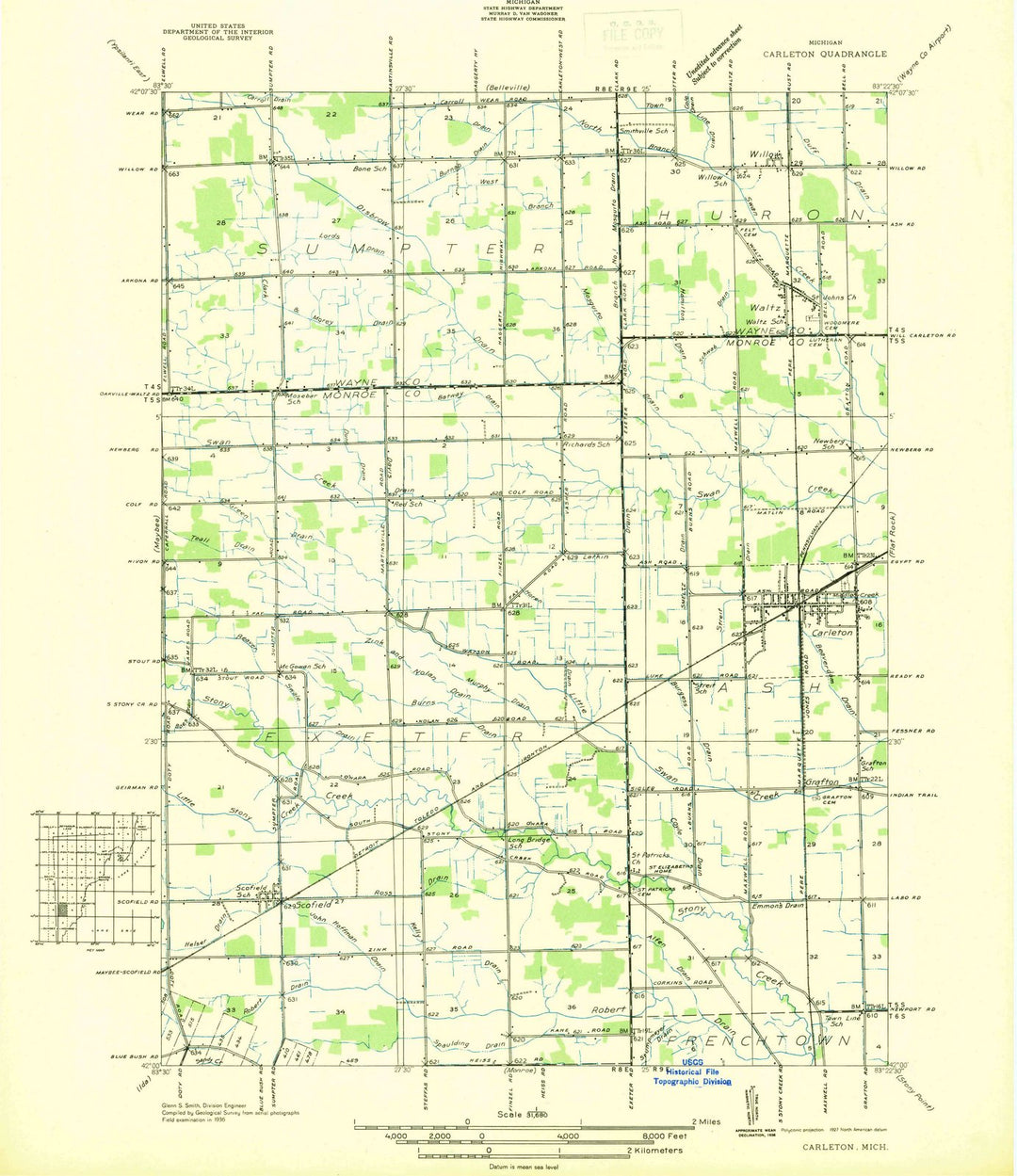 1936 Carleton, MI - Michigan - USGS Topographic Map