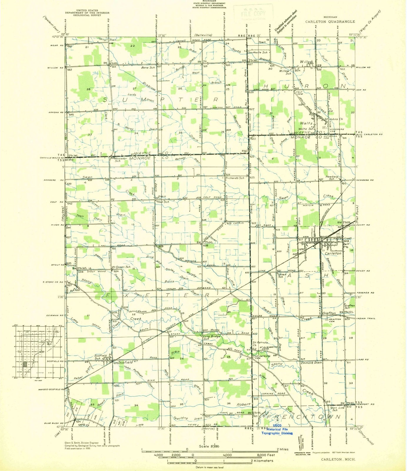 1936 Carleton, MI - Michigan - USGS Topographic Map