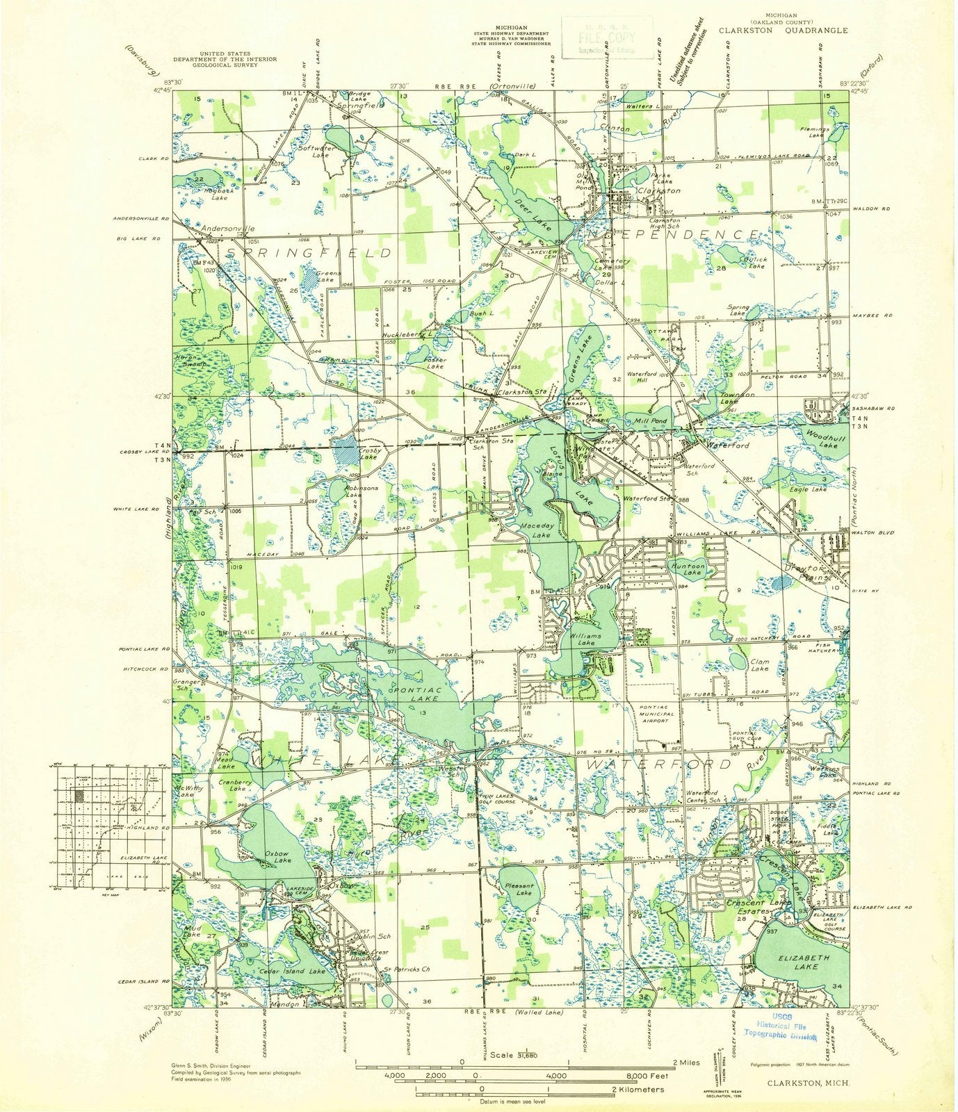 1936 Clarkston, MI - Michigan - USGS Topographic Map